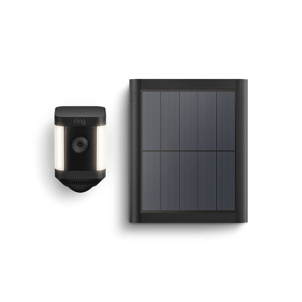 Ring videocamera Plus con faretti a energia solare (Spotlight Cam Plus) | Telecamera di sorveglianza per esterno con video HD, audio bidirezionale, fai-da-te | Ring Home: 30 gg. prova gratuita