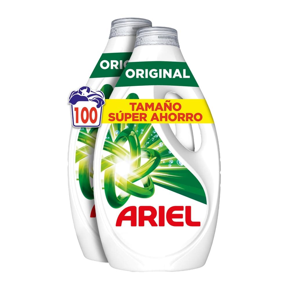 Ariel Detergente Lavadora Liquido 100 Lavados, Original, Jabon Limpieza Mejorada en Ciclos Mas Frios con la Exclusiva Tecnologia de limpieza en Frio
