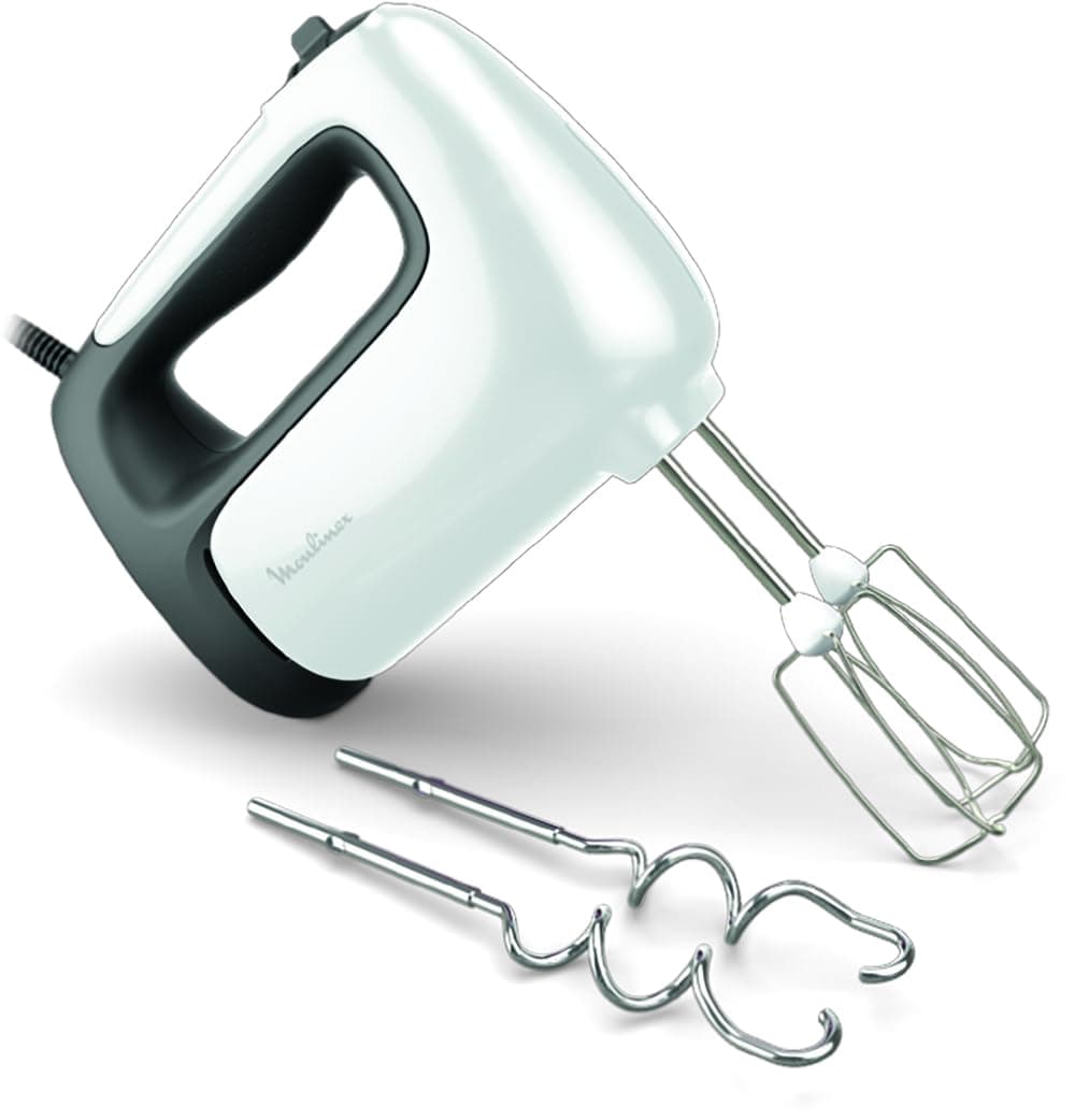 Moulinex Batteur électrique, 500 W, 5 vitesses, Réglage Turbo, 2 fouets + 2 pétrins en acier inoxydable, Idéal pour les préparations légères et épaisses, Prep'Mix+ HM460110