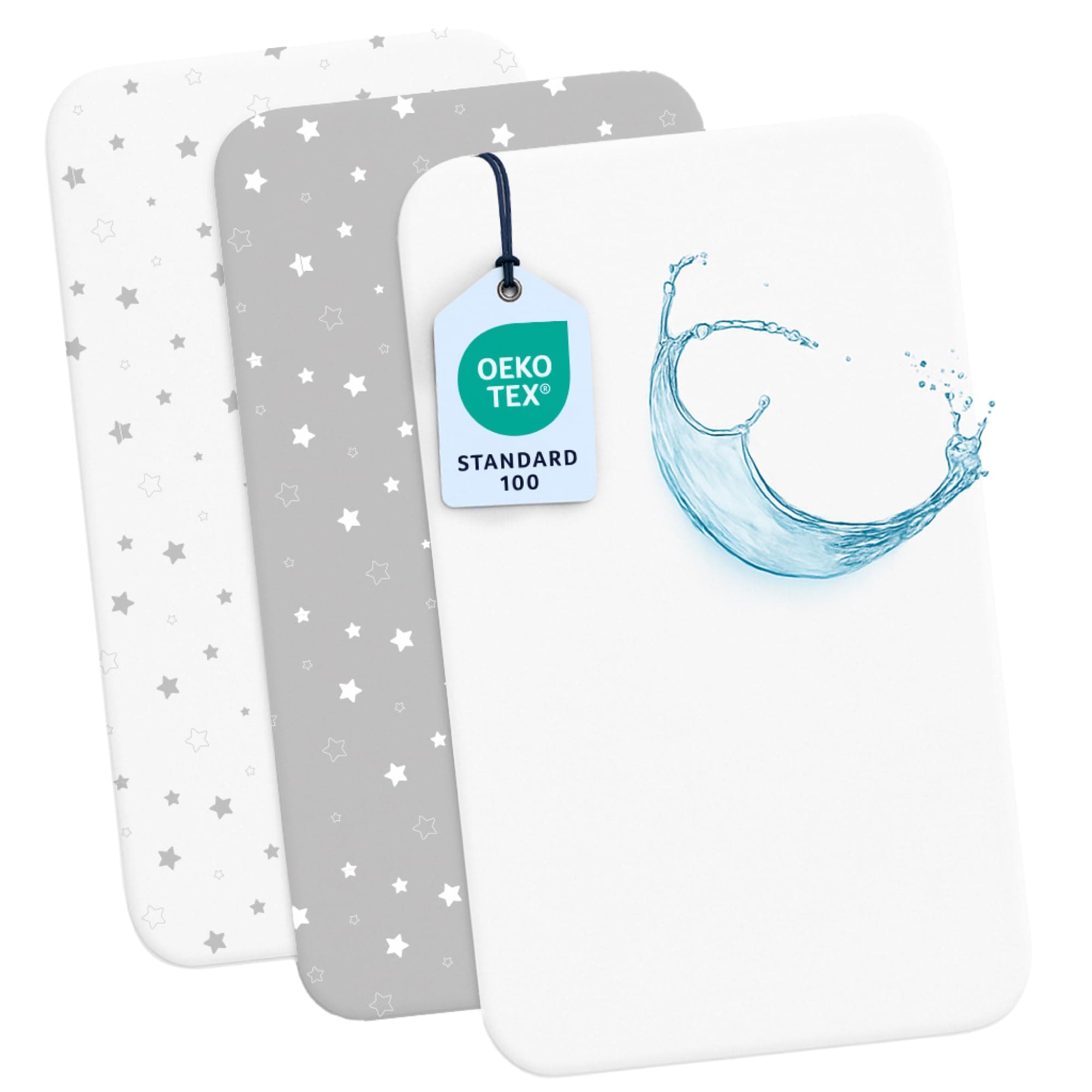 Dreamzie 2 Sabanas Minicuna + 1 Protector Colchón Cuna Impermeable Bebe⎥100% Algodón para Cuna, Moisés - 50x83 cm Estampado Stars