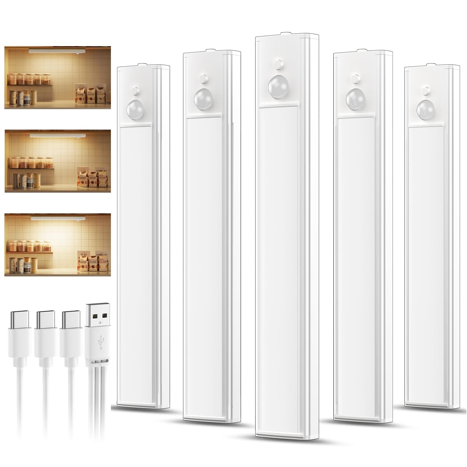 daphomeu - Lámpara LED recargable, 20 cm, color amarillo cálido, con regleta LED, cocina, detector de movimiento interior, debajo del armario, iluminación, intensidad variable, instalación magnética