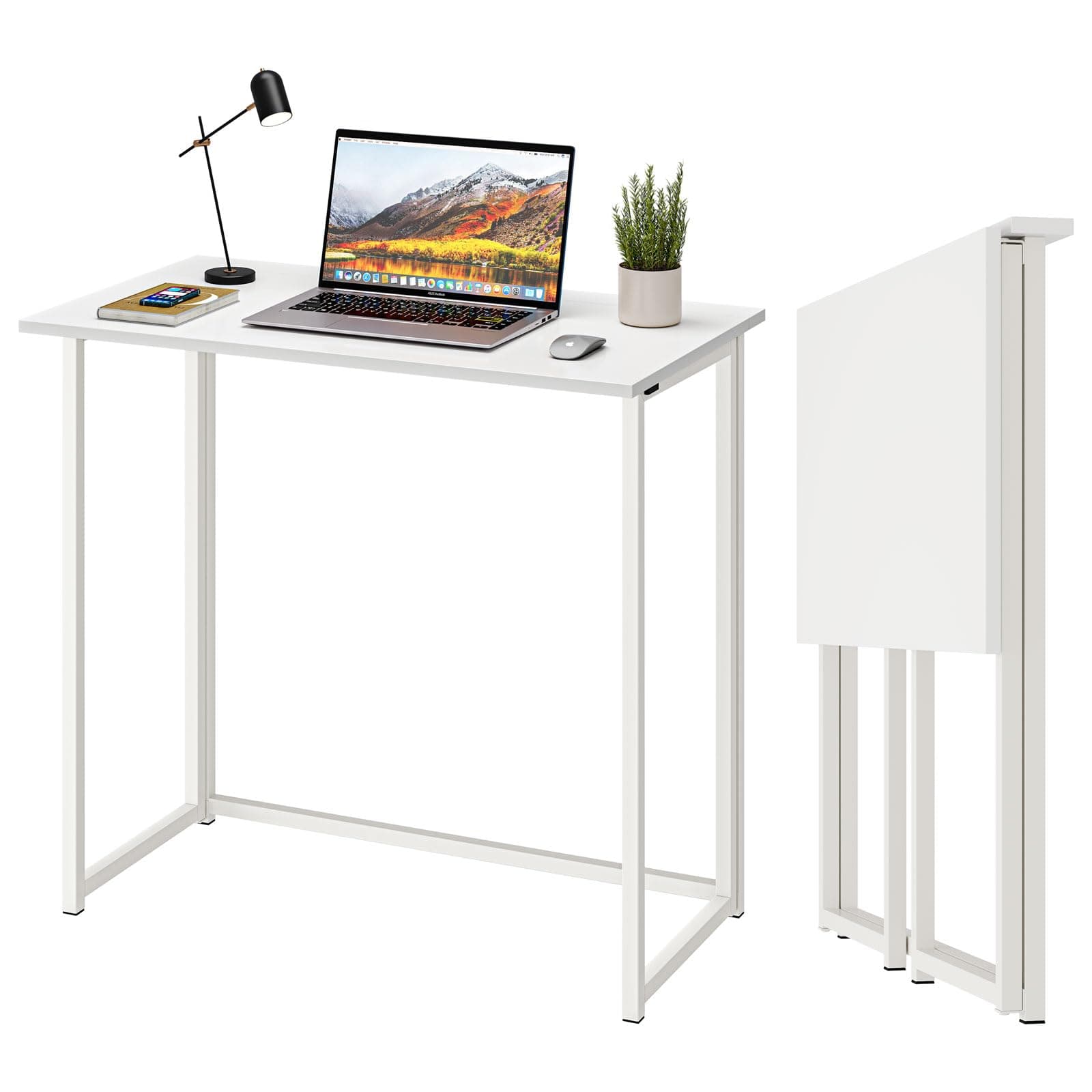 Dripex Mesa Escritorio Plegable, Mesa Ordenador, Compacto sin ensamblaje, Mesa de Estudio para Casa Oficina, Escritorio para computadora Manualidades, Blanca, 80 x 45 x 74 cm