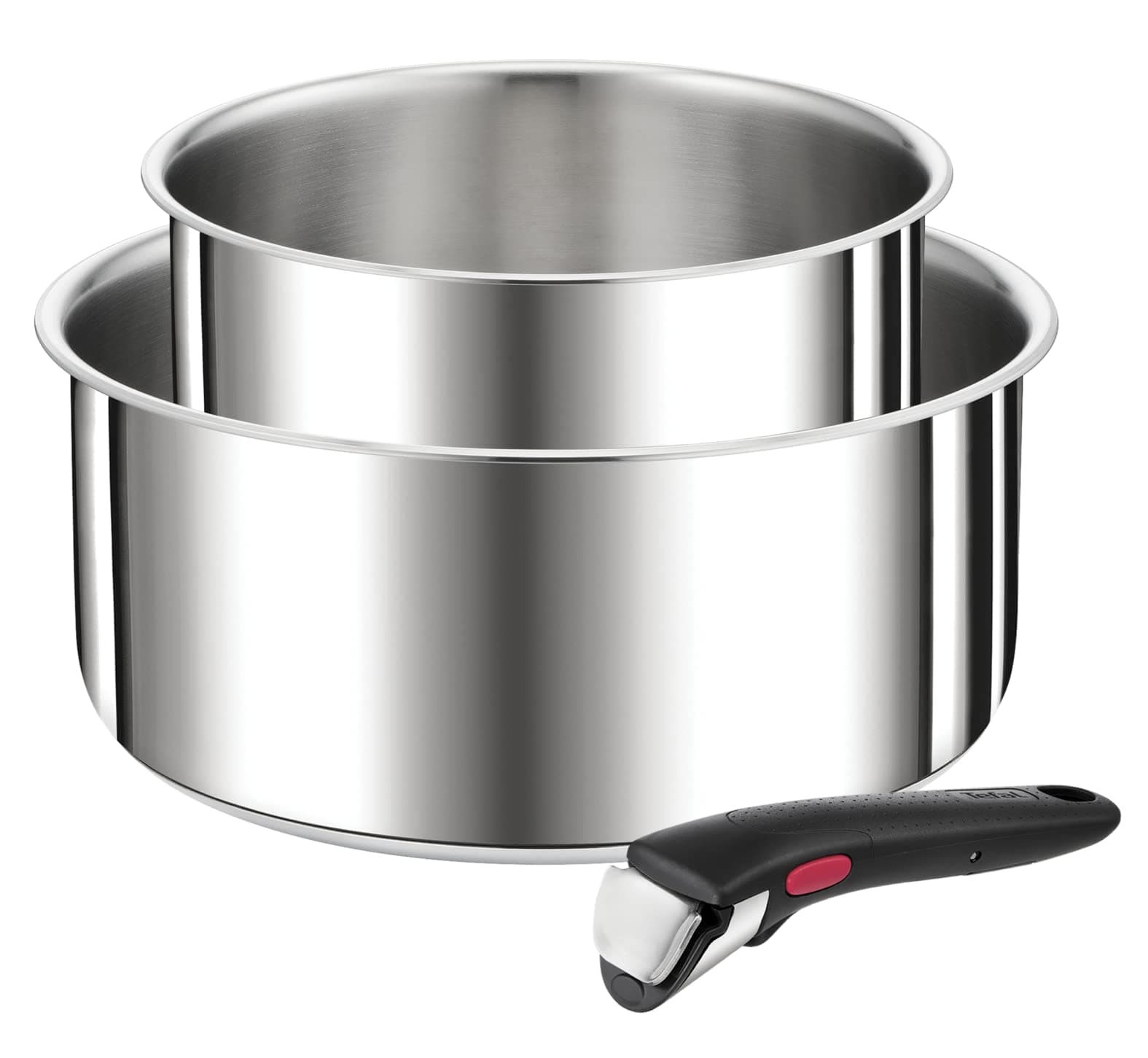 TEFAL Ingenio Lot de 3 pièces, Casseroles 16/20 cm + poignée amovible, Empilable, Acier inoxydable, Induction, Polyvalence, Gain de place, Preference L9739302, Argenté