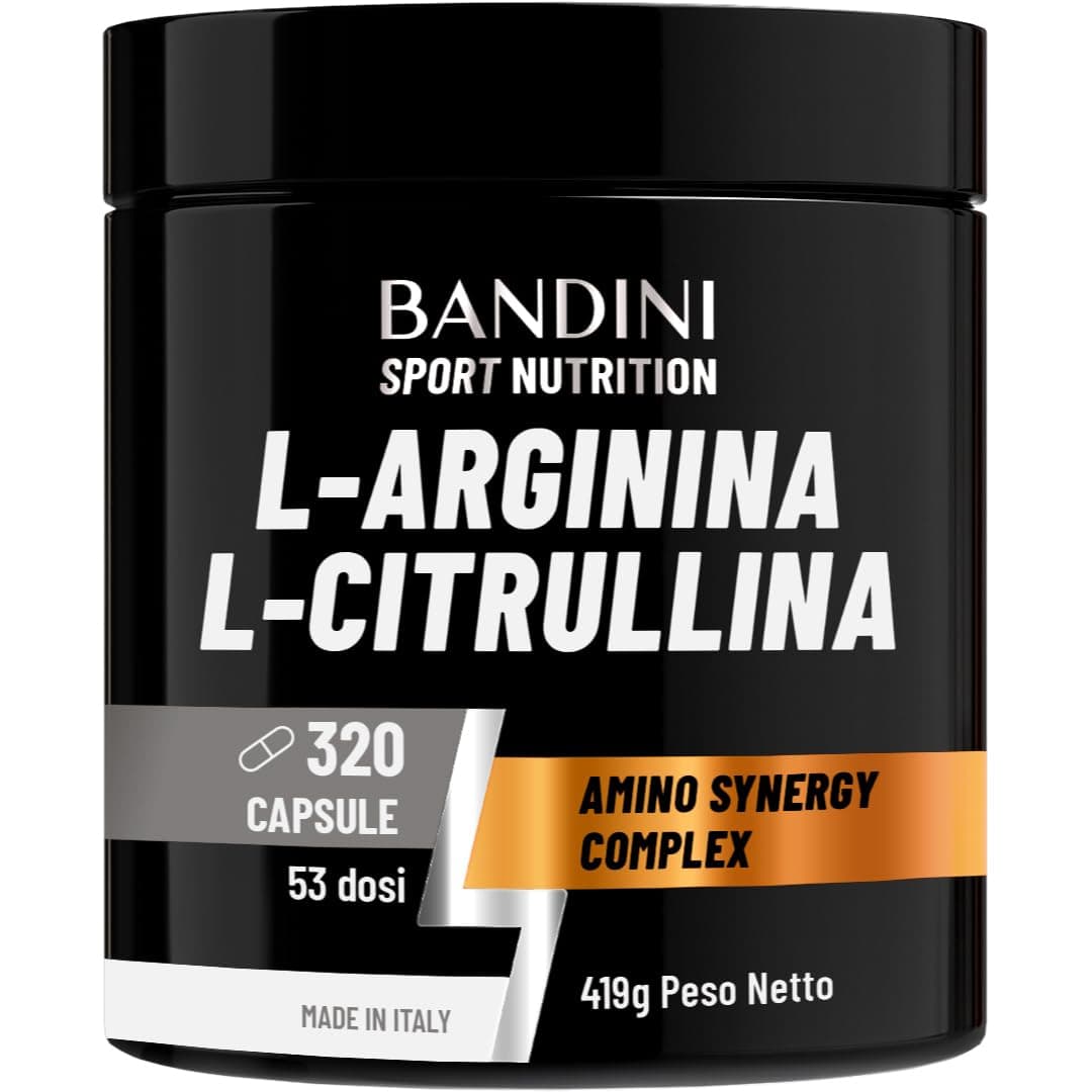 Bandini® L-Arginina + L-Citrullina 320 capsule (1100 mg per capsula), Arginina + Citrullina Malato per Preworkout, Integratori per Palestra, Resistenza, Recupero Muscolare, Aminoacidi Semi Essenziali