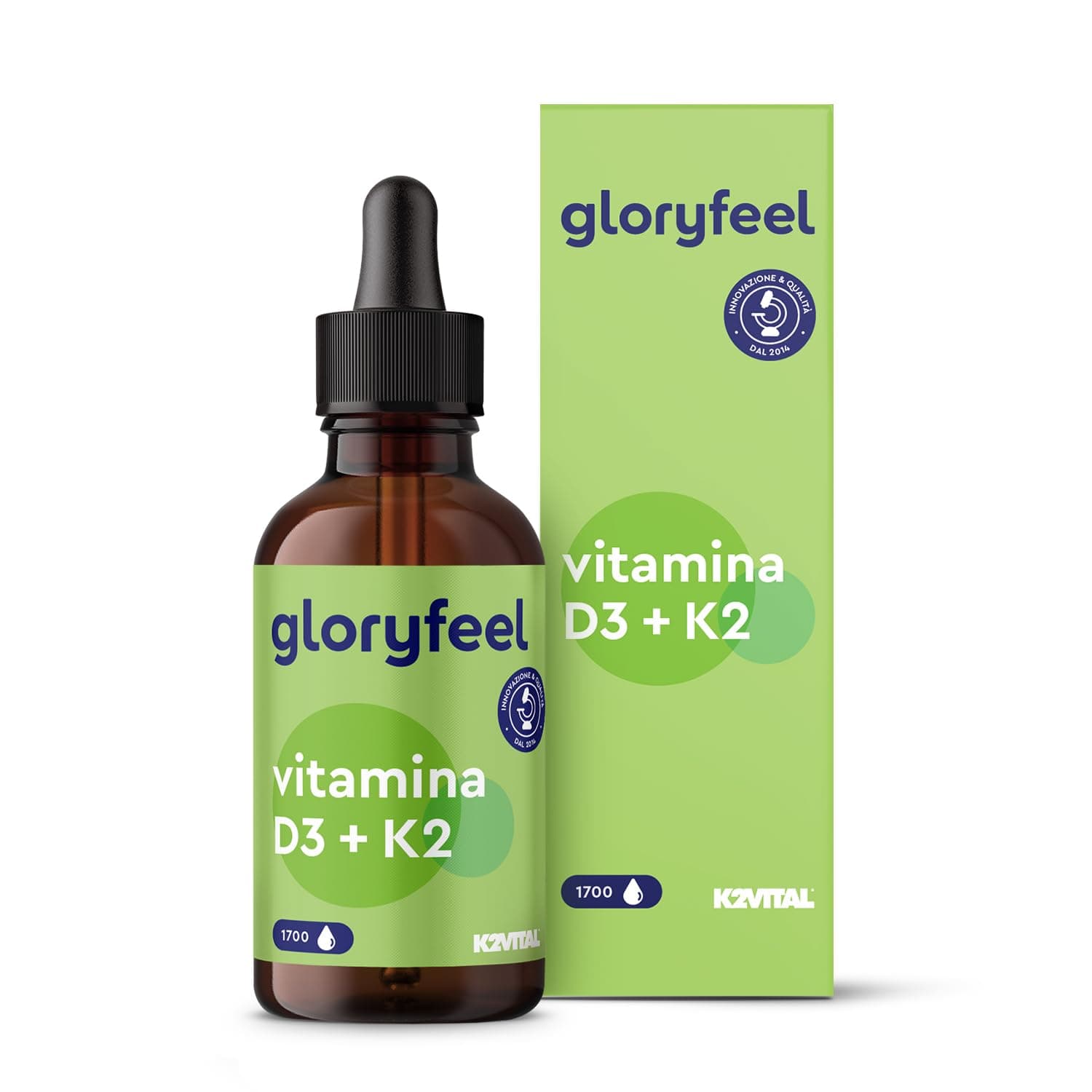 Vitamina D3 K2 50ml in Gocce, Eletto PRODOTTO DELL'ANNO 2025, Colecalciferolo 1000 UI per Goccia, Menachinone Premium 99,7+% All Trans MK7 (K2VITAL® di Kappa), Naturale con Pipetta Dosagocce