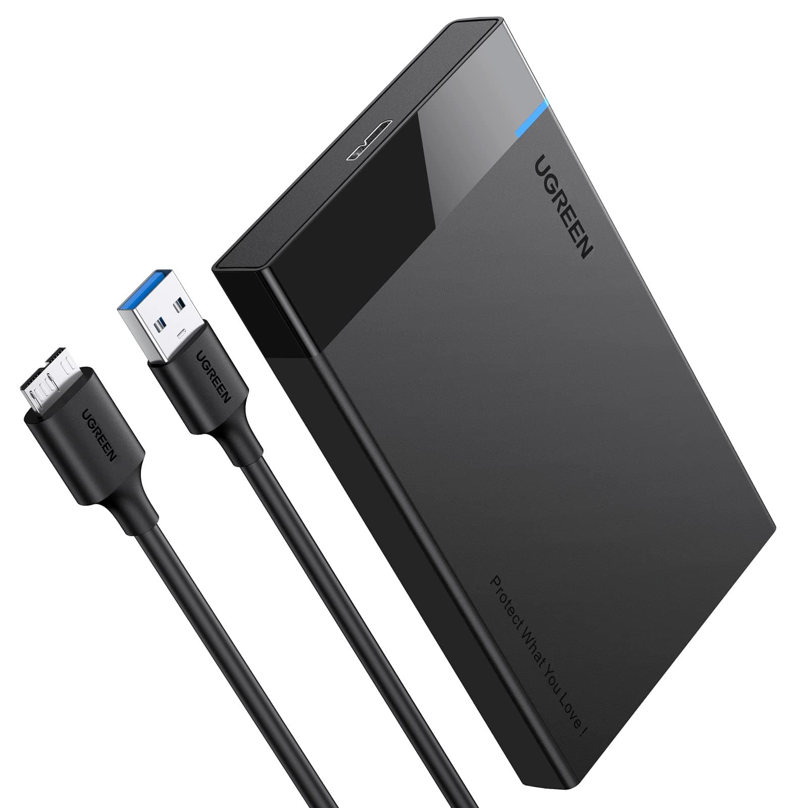 UGREEN Festplattengehäuse 2,5 Zoll Externes Gehäuse für 2.5 Zoll SSD und HDD, UASP unterstützt, werkzeugfreie Montage, USB C3.0 auf SATA III bis zu 5 Gbps SATA Gehäuse mit USB 3.0 Kabel