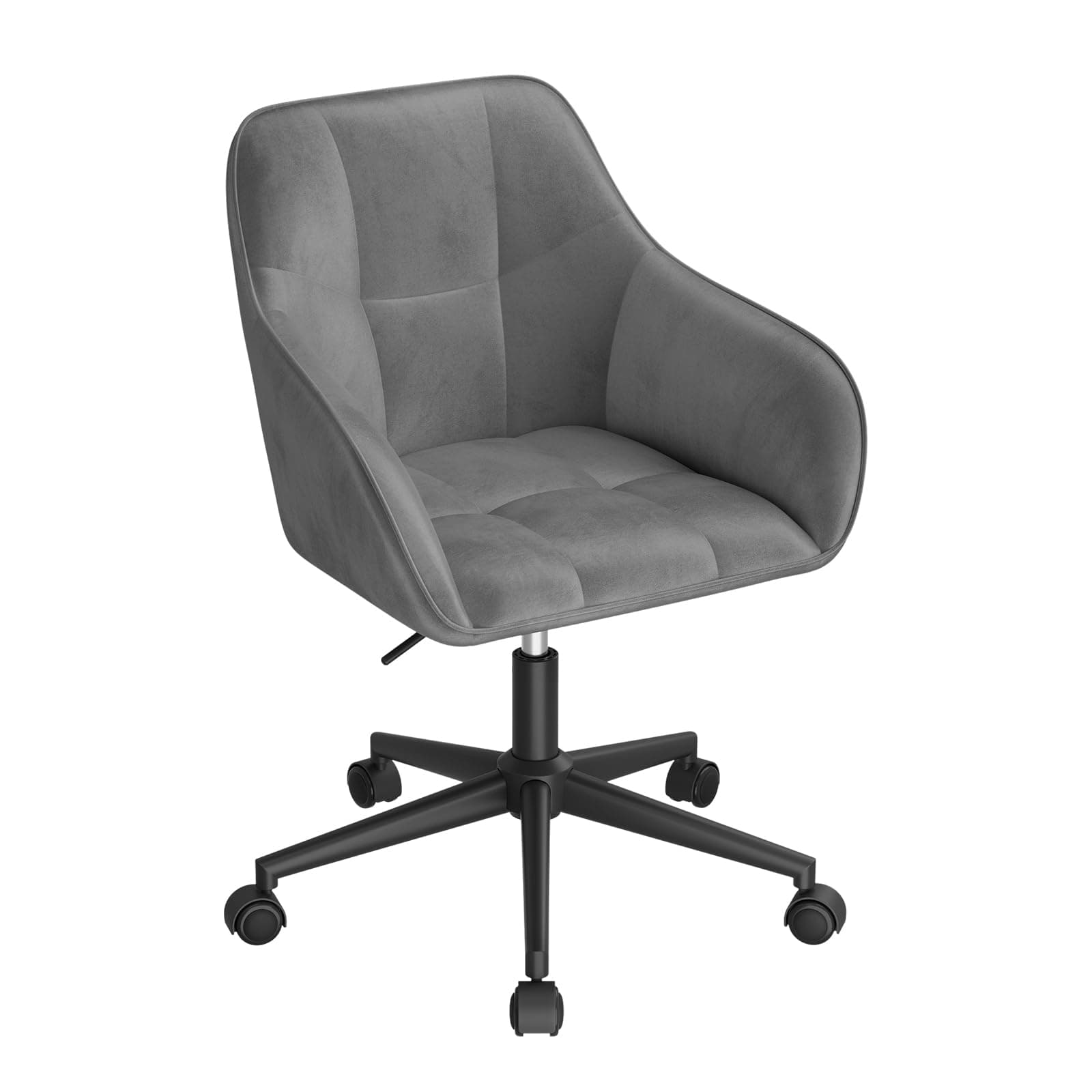 WOLTU Homeoffice Stuhl, Schreibtischstuhl, Drehstuhl, Schminkstuhl, höhenverstellbar, bis 150 kg belastbar, mit Armlehnen Samtsitz, für Schlafzimmer Büro Wohnzimmer, Dunkelgrau+Schwarz BS145dgr
