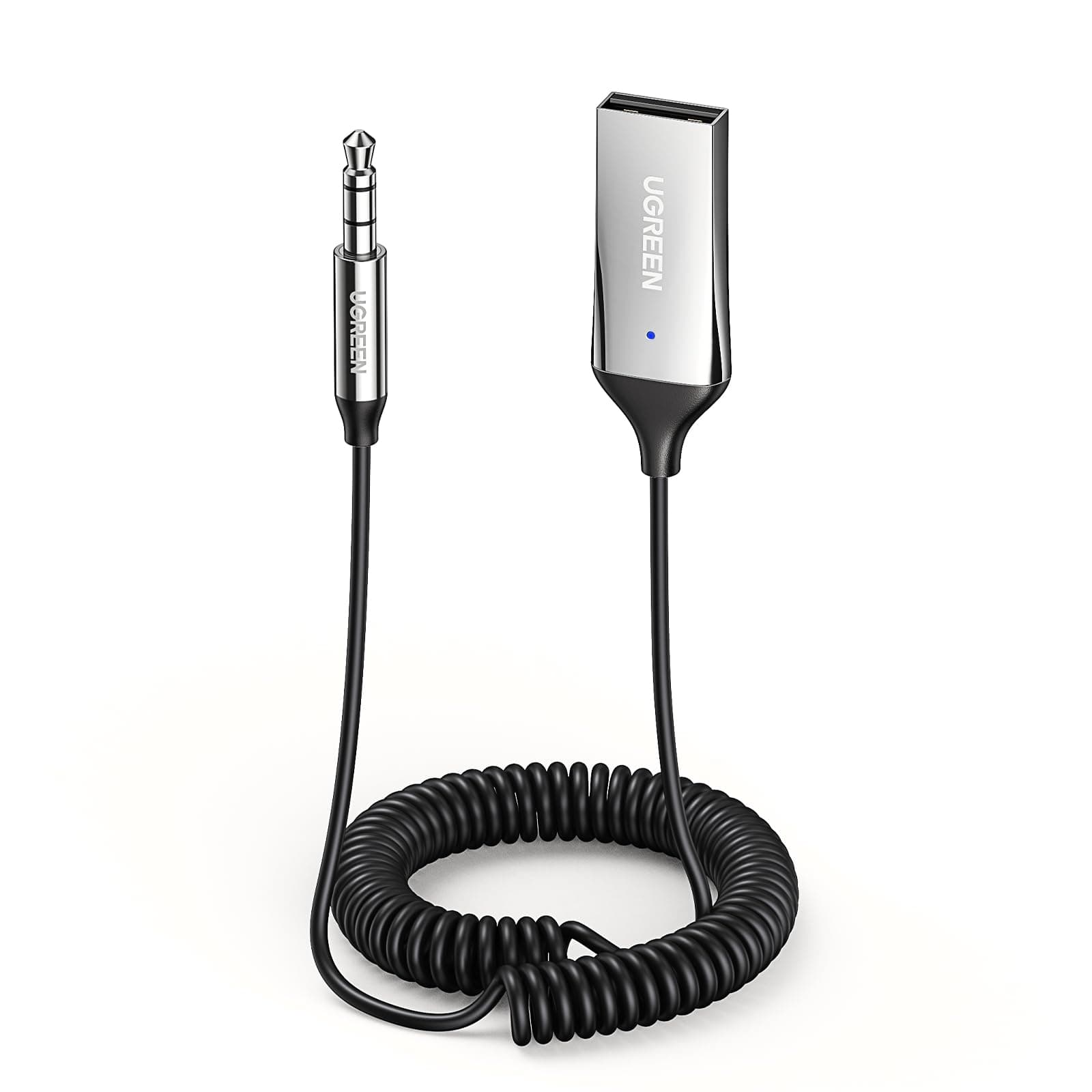 UGREEN Ricevitore Bluetooth 6.0 con Jack AUX da 3,5mm e Adattatore Audio Wireless USB con Microfono Incorporato e Cavo per Auto Altoparlante Domestico Amplificatore, Argento