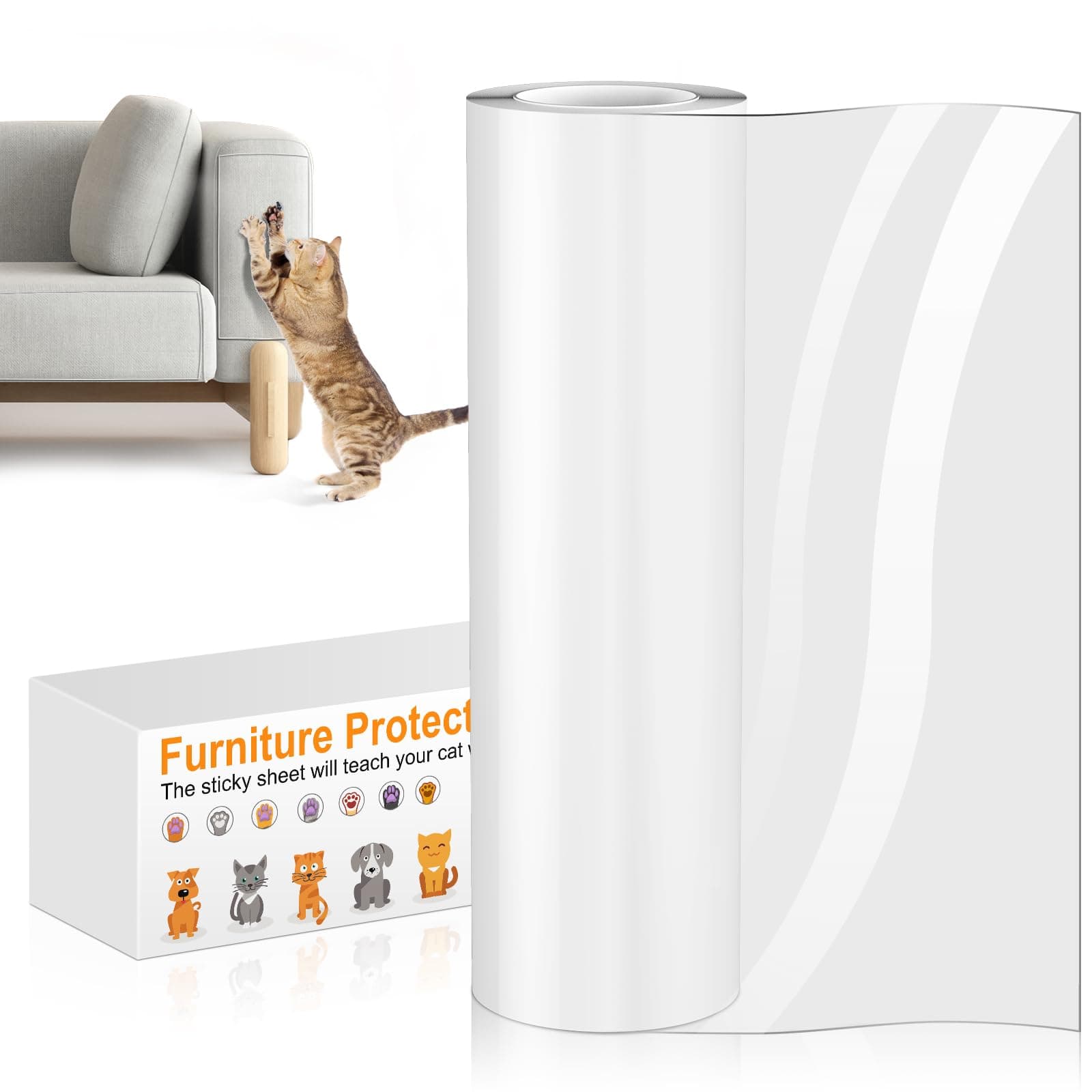 Protection Canape Chat Anti Griffe 30cm x 5m Sticker Transparent Autocollant Rouleau Protecteur de Rayure, pour Meubles Porte MurTapis Comptoirs
