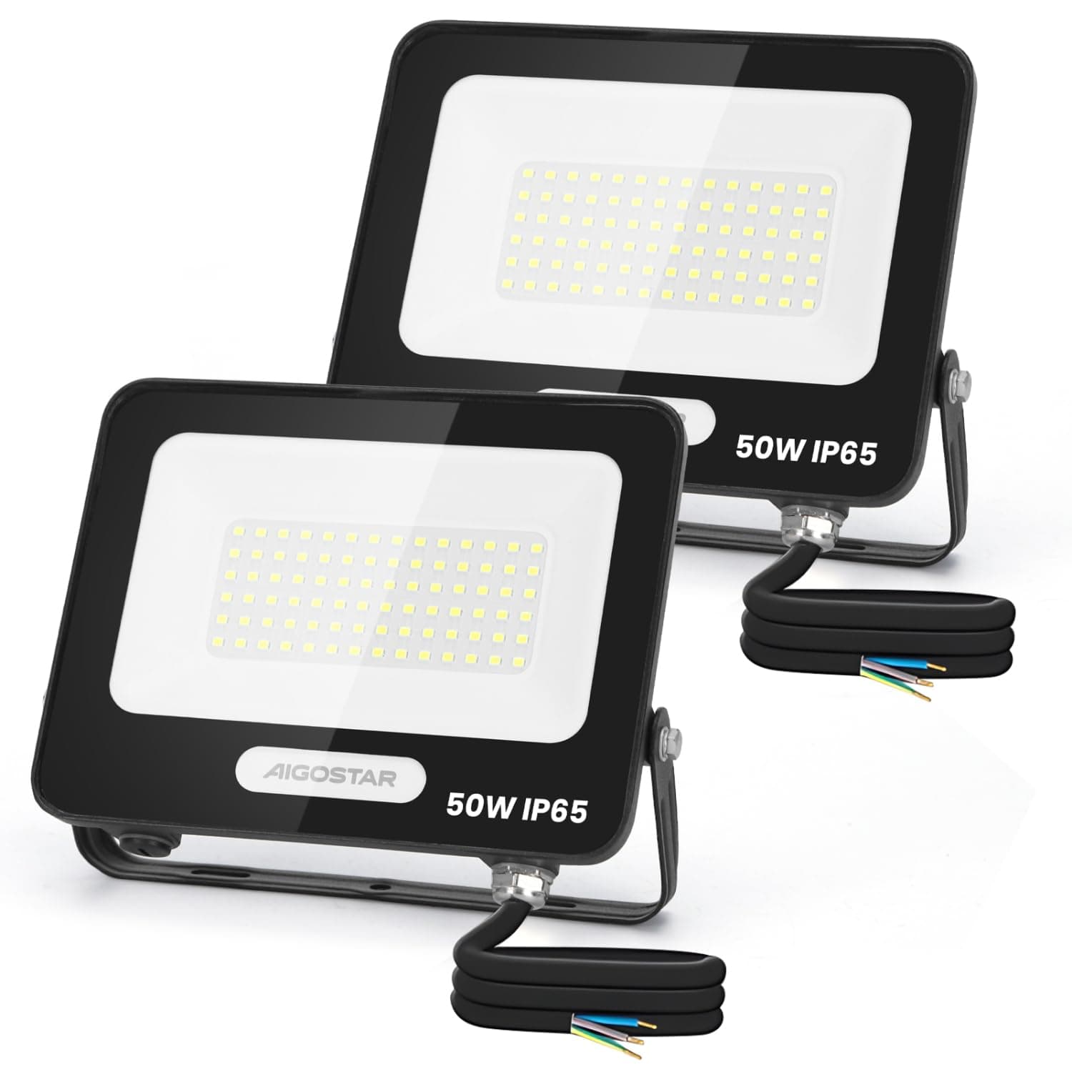 Aigostar Foco LED Exterior 50w 4500LM, Focos Proyectore LED Exterior Impermeable IP65, 84 LEDs, 6500K Blanco Frío para Garaje,Jardín,Patio,Parque. 2 Piezas