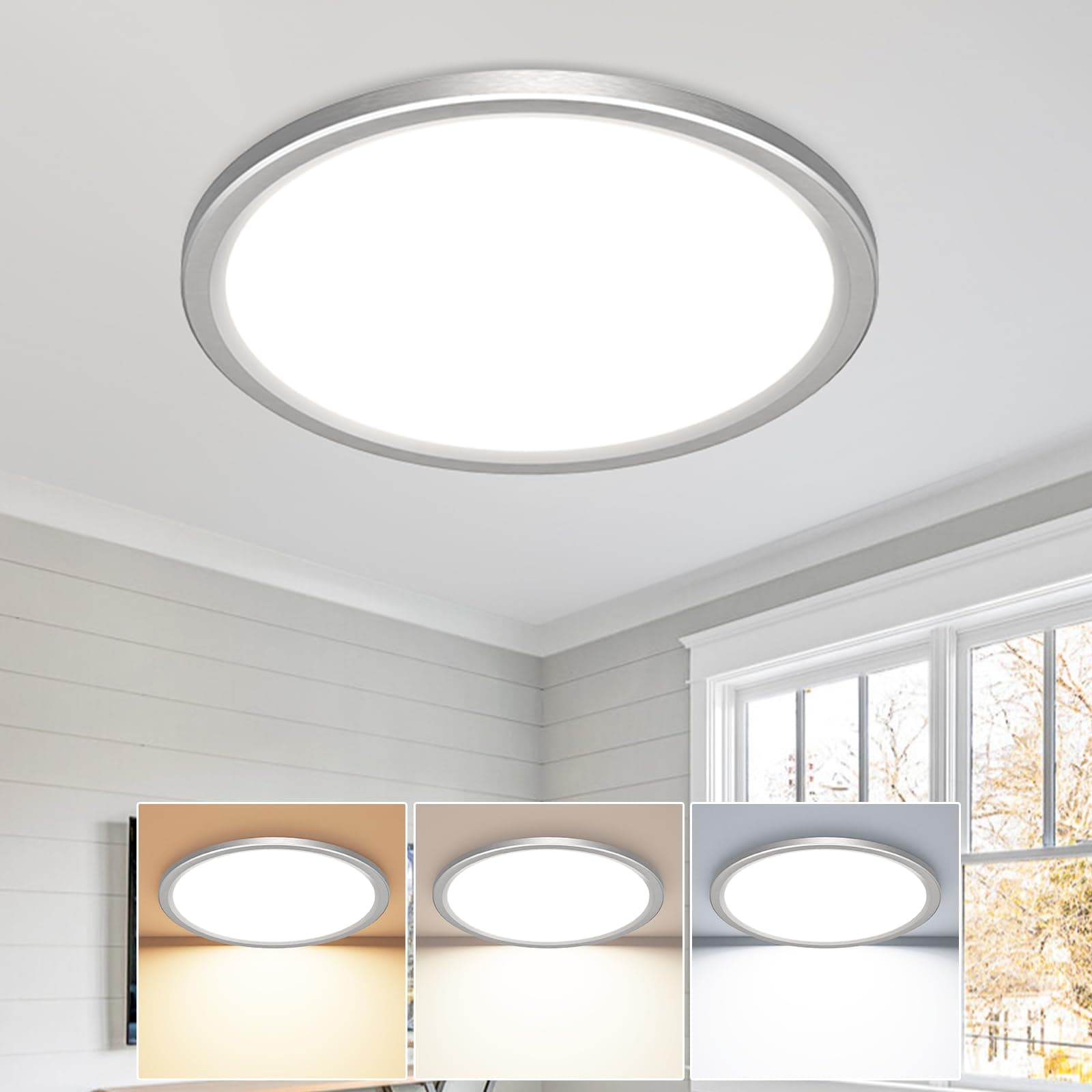 slochi Plafoniera LED Soffitto, 3000K/4000K/6500K IP44 Impermeabile Lampada da Soffitto, 18W 1800LM Plafoniera Bagno per camera da letto, Cucina, Soggiorno, Balcone, Ø22cm,1 Pezzi