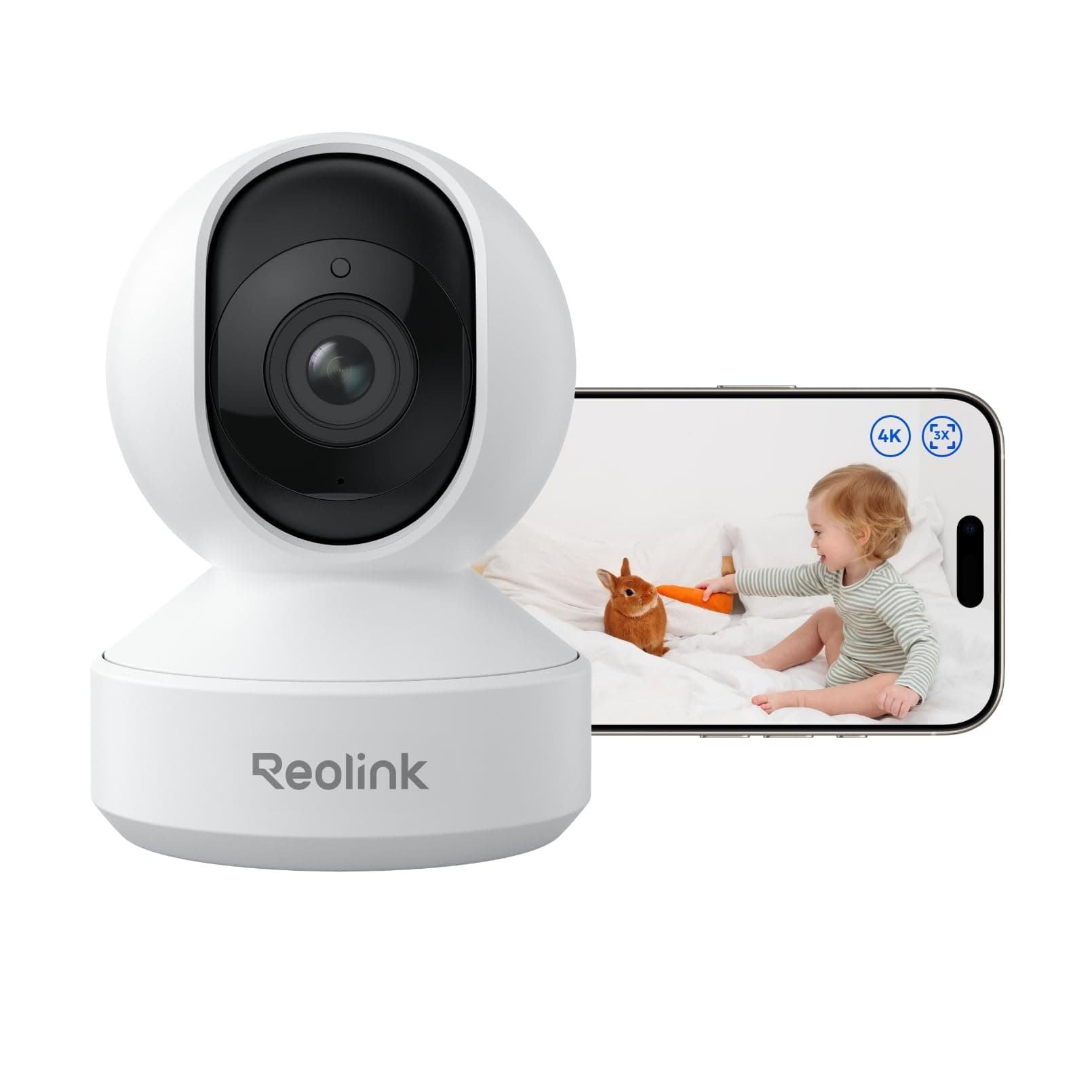 Reolink 4K PTZ WLAN Überwachungskamera Innen, 2,4/5 GHz Wi-Fi 6, Babyphone mit Kamera, 3X Optischer Zoom, Auto-Tracking, Indoor Kamera für Kids, Hundekamera, Mensch/Haustier/Schreierkennung, E1 Zoom