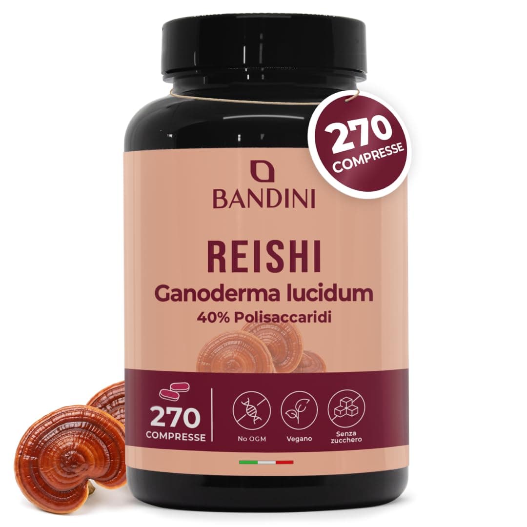 Bandini® REISHI 270 Compresse | 16.900 mg Equivalenti (13:1) | 40% Polisaccaridi | Ganoderma Lucidum Estratto da Corpo Fruttifero | Puro e 100% Vegan | Testato in Laboratorio