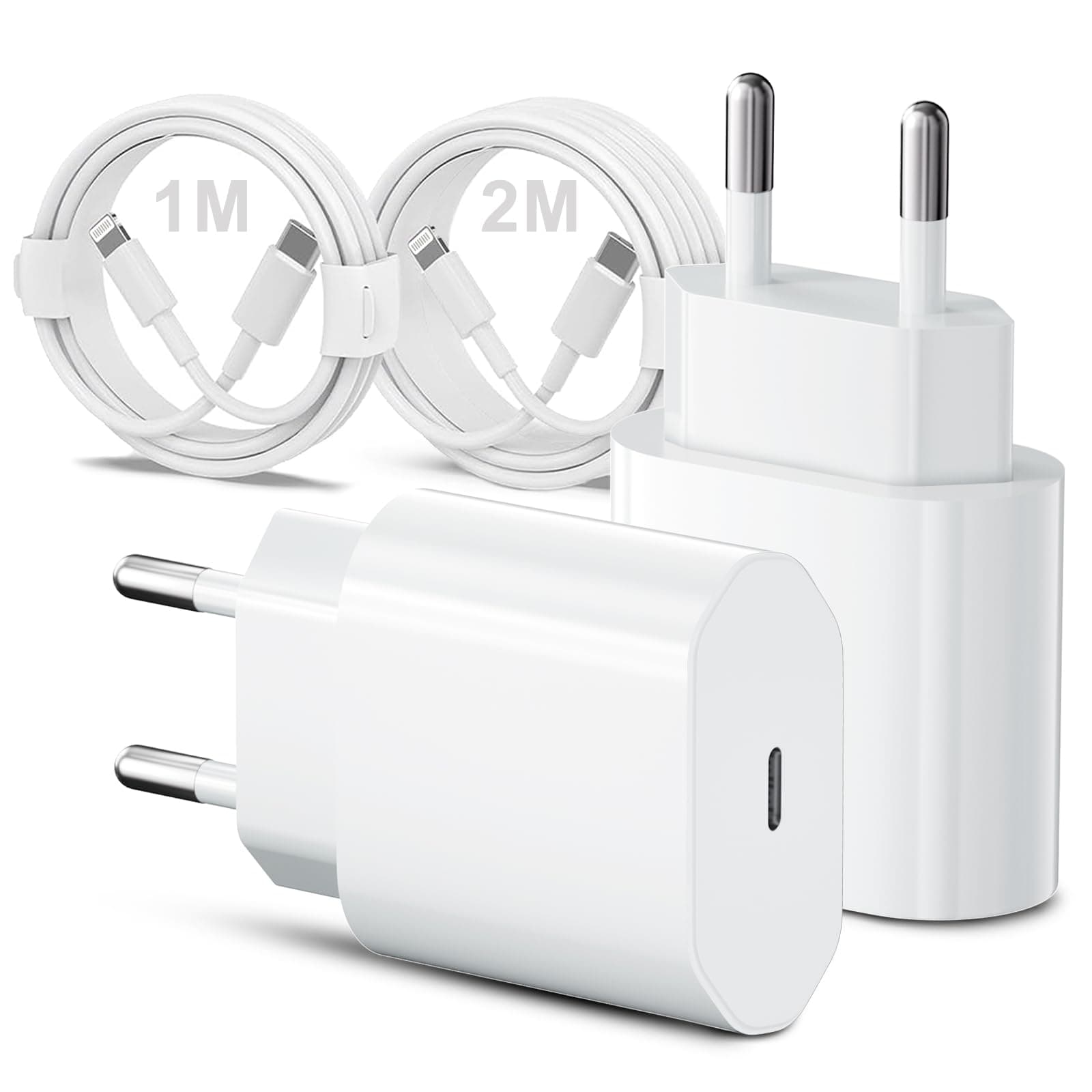 Confezione da 2 caricabatterie rapido USB C con cavo di ricarica per iPhone 2 m e 1 m, cavo di ricarica rapida per i Phone 14/13/12/11/Pro Max/Mini/SE/Xr/X/Xs Max, Pad, cavo e spina di alimentazione