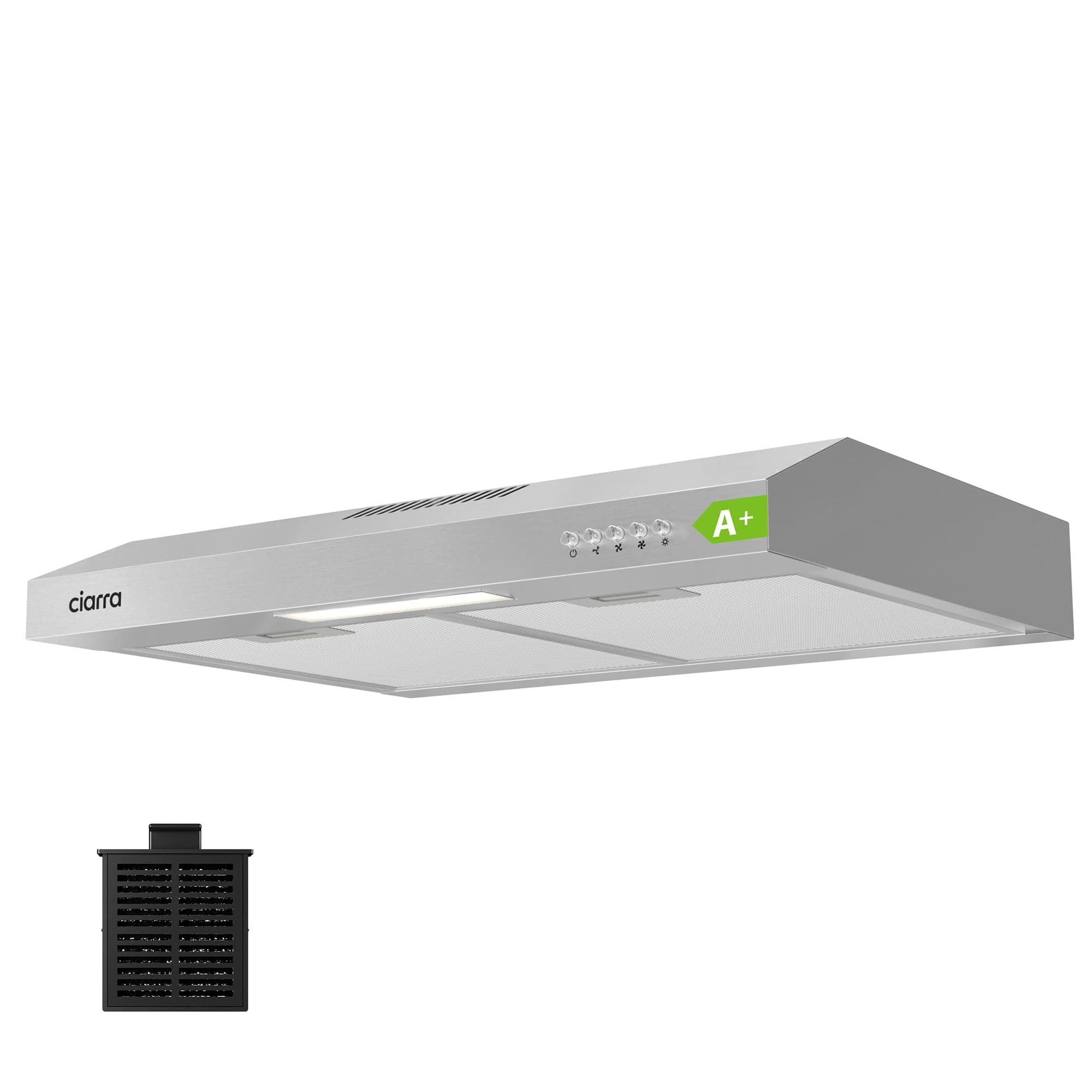CIARRA AWS6903D A+ Cappa Aspirante 60 cm Sottopensile Cappa da Cucina con Pannello Argento LED Montaggio a Parete con Ventola Estrattore (Argento)