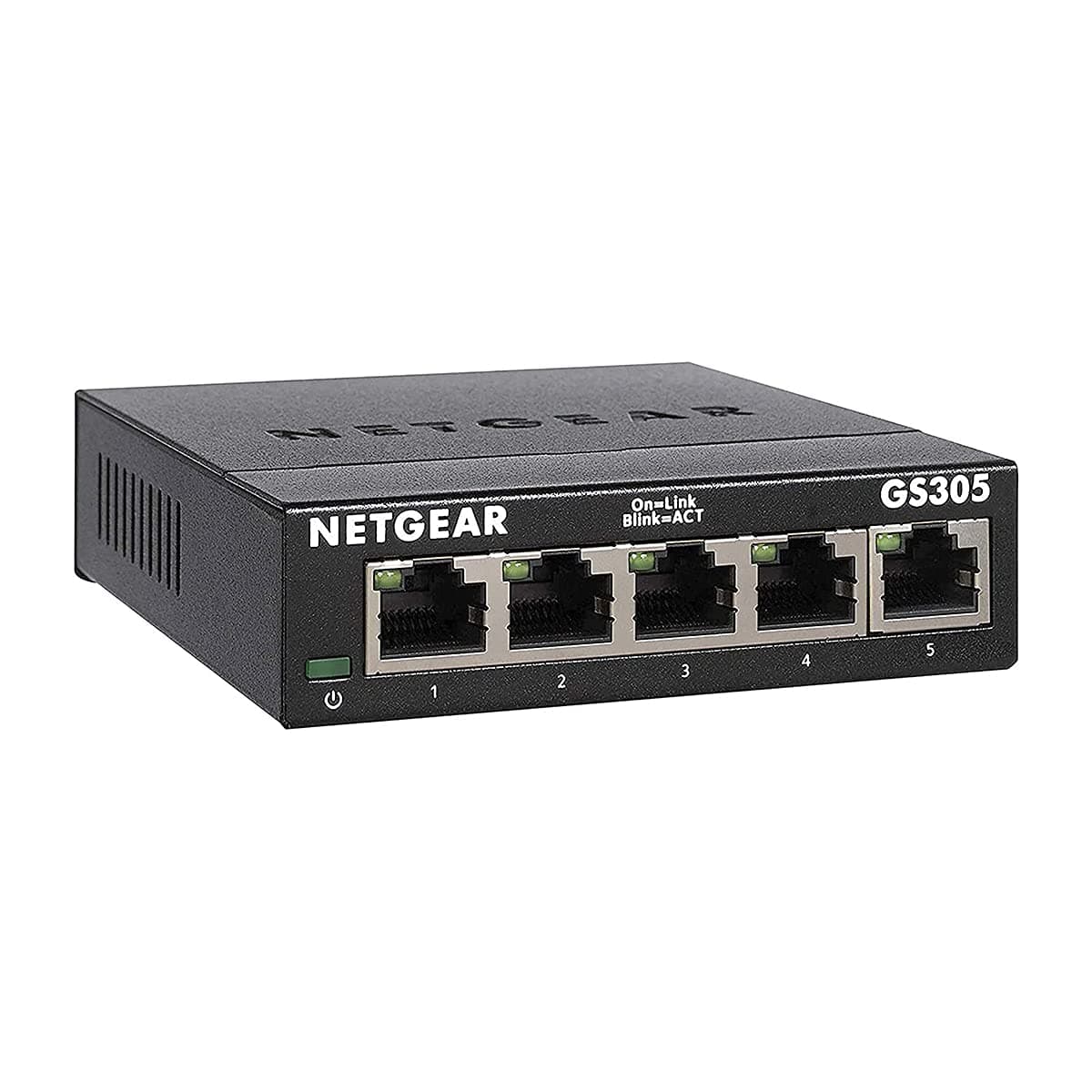 NETGEAR GS305 LAN Switch 5 Port Netzwerk Switch (Plug-and-Play Gigabit Switch LAN Splitter, LAN Verteiler, Ethernet Hub lüfterlos, Robustes Metallgehäuse), Schwarz