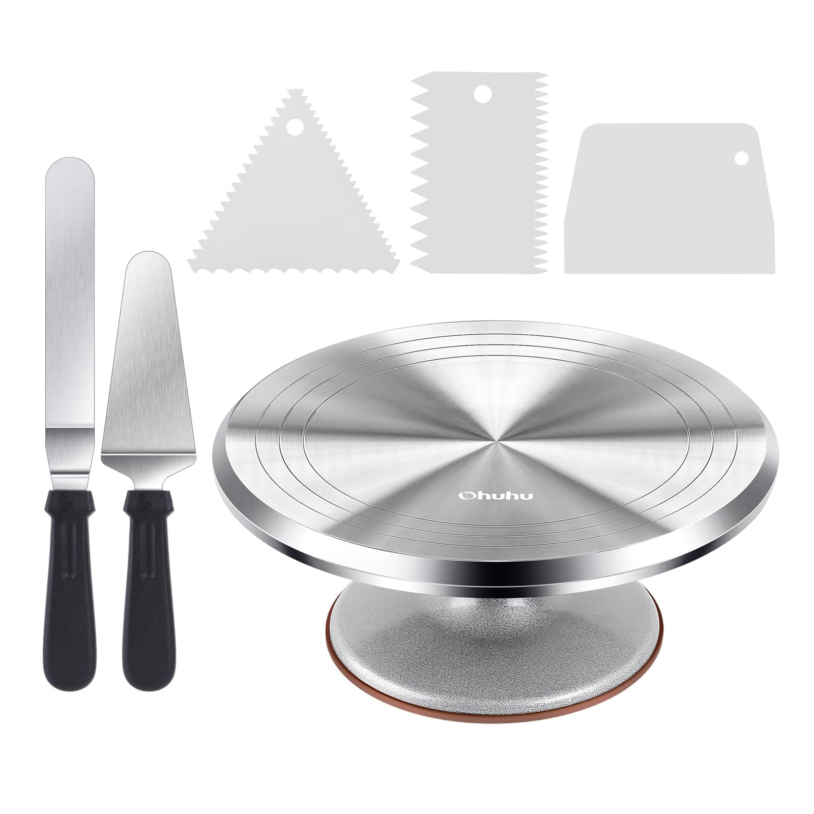 Ohuhu Tortenplatte Drehbar, Aluminiumlegierung Drehteller Torte 30 cm mit 2 Streichpaletten und 3 Teigschaber, Drehbare Tortenplatte für Tortendekoration & Backen, Tolle Geschenkidee