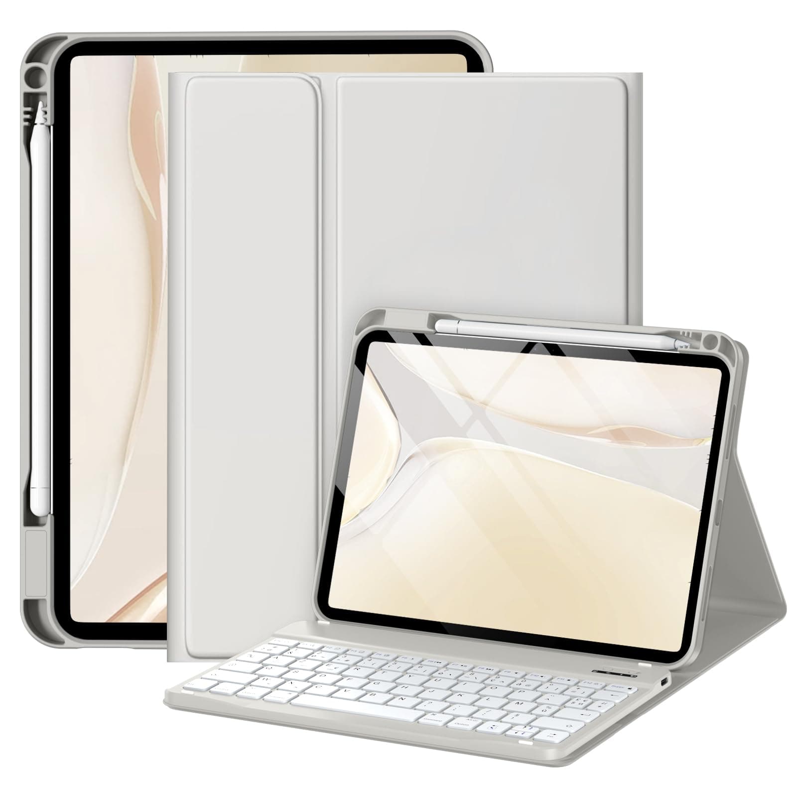 drivego Coque Clavier pour iPad A16 11/10 Ème Generation (11 Pouces 2025/10.9 Pouces 2022), Étui Keyboard à Touches Anti-Arrachage avec Porte Crayon, AZERTY Layout pour iPad 10eme/11eme, Gris Clair