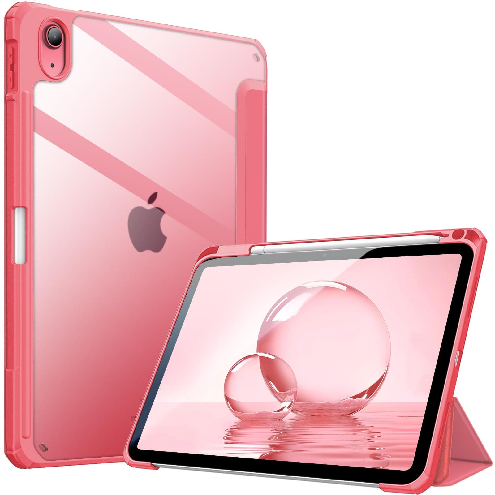 Fintie Hybrid Hülle für iPad (A16) 11 Generation 11 Zoll 2025, iPad 10 Generation 10.9 Zoll 2022 mit Stifthalter - Stoßfeste Schutzhülle mit transparenter Hartschale auf der Rückseite, Pink
