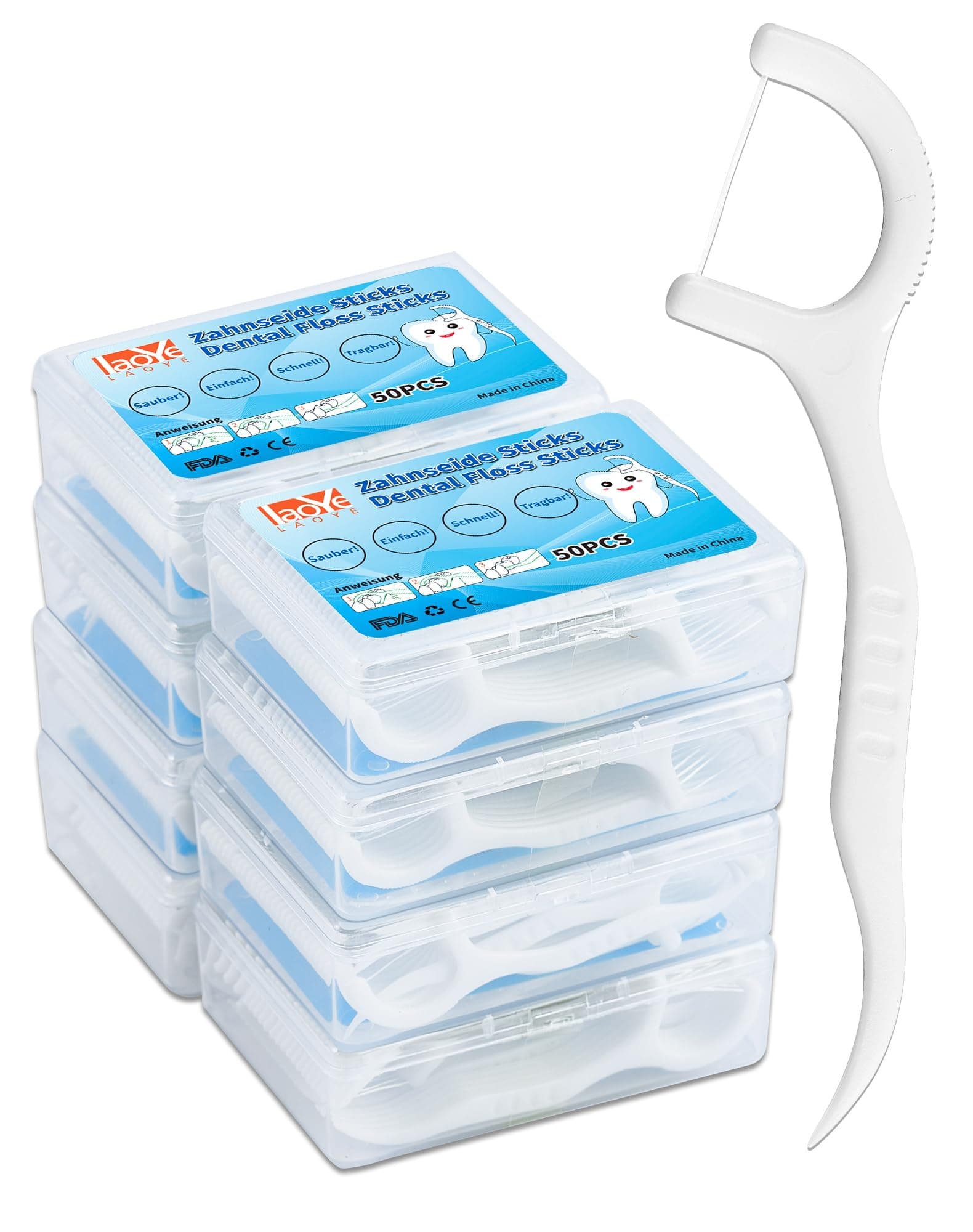 Hilo Dental 400 Unidades con Palillo y Mondadientes, Palillo de Dientes Plástico, Floss Sticks para Cuidado Dental Interdentales 8 Cajas Portatiles 50pcs/ Caja