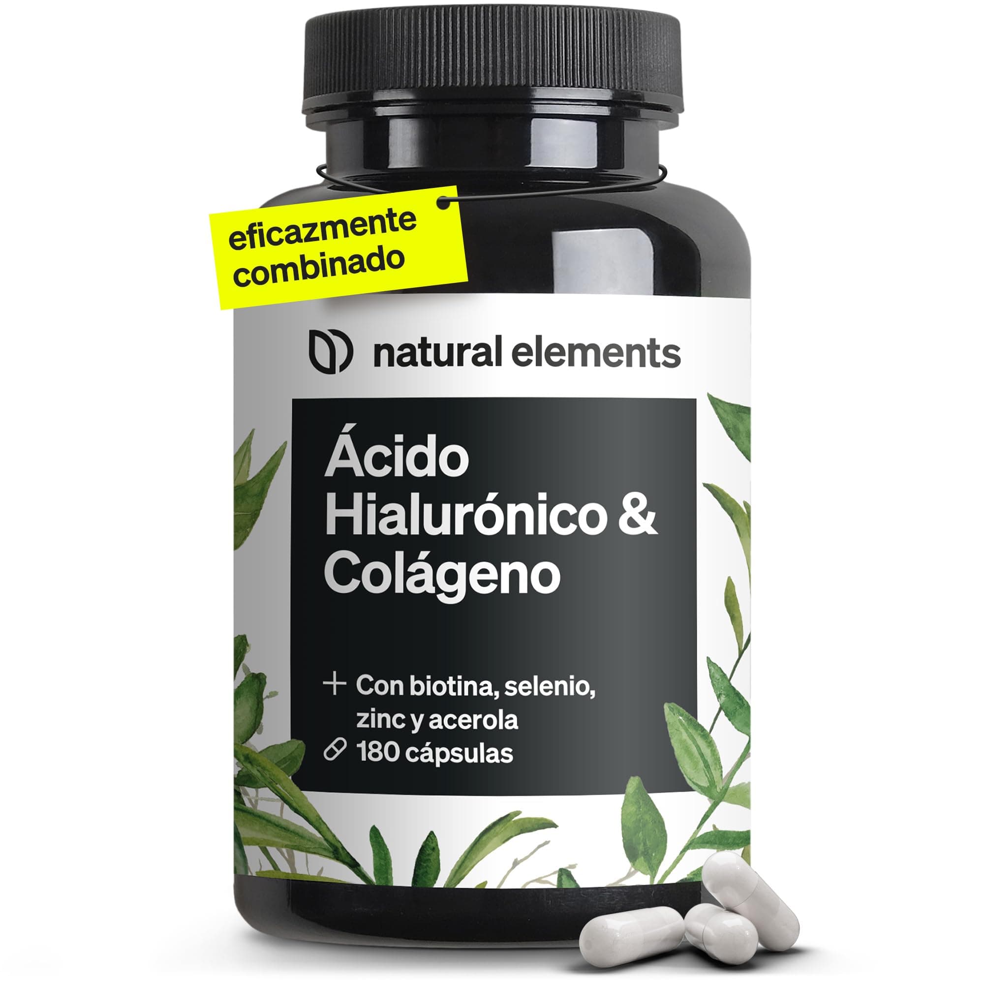 Colágeno + Ácido hialurónico - 180 Cápsulas - Con biotina, selenio, zinc, silicio y vitamina C (Acerola) - Para la piel, el cabello y articulaciones - 1000mg de colágeno hidrolizado