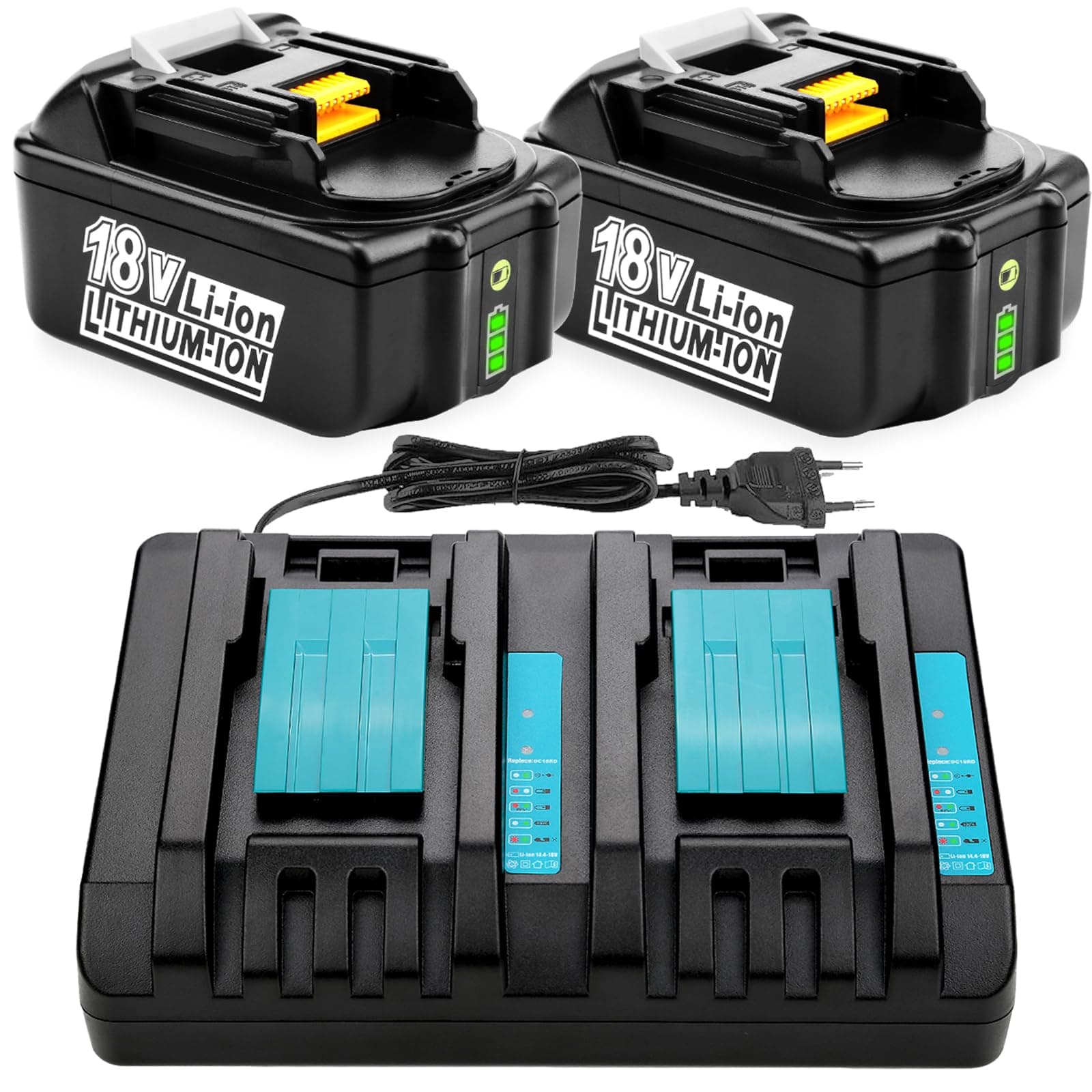 Energup 2 Pièces 5.0Ah 18V BL1850 Batterie + DC18RD Chargeur pour 18V Batterie BL1860 BL1850B BL1840 BL1850 BL1830 BL1815