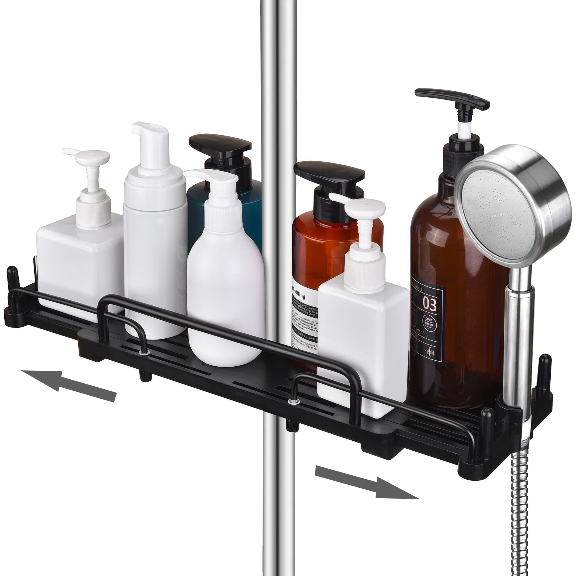 Lolypot Étagère de Douche télescopique sans perçage 32-48 cm, Suspendre pour Salle de Bain, étagère de Rangement pour Barre de Douche de 18 à 25 mm (Noir)