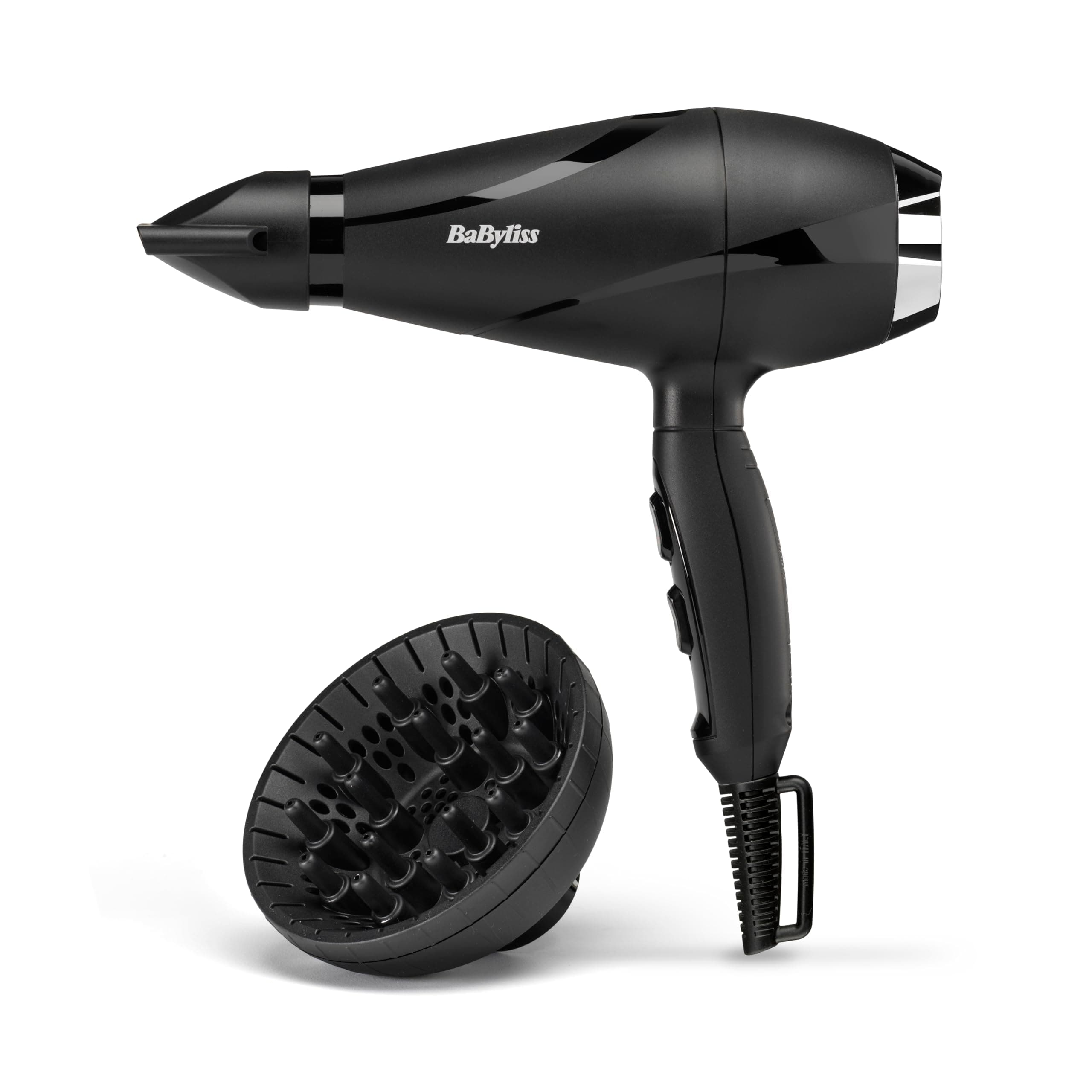 BaByliss Asciugacapelli Made in Italy Shine PRO Motore AC Phon Capelli Professionale 2200W, Funzione ionica anti-crespo, 2 accessori inclusi: diffusore e concentratore ultra-sottile, Nero, 6713DE