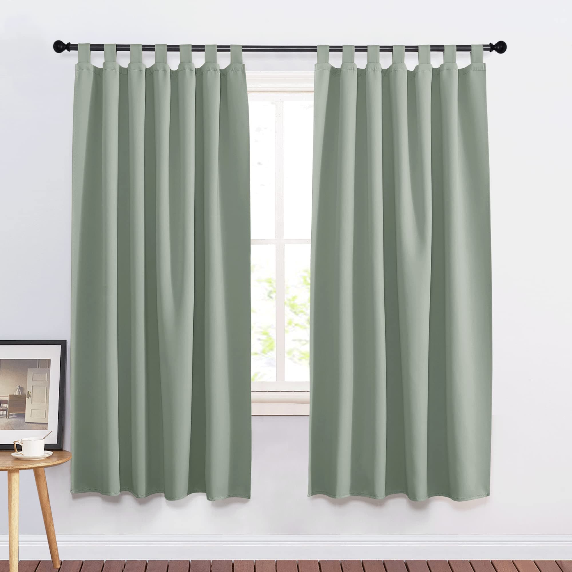 PONY DANCE Kurze Vorhänge Salbeigrün Blickdichte Vorhänge Kinderzimmer Junge Verdunklungsgardine Küche Thermovorhang gegen Kälte Schlaufenschal 2er Set H 160 x B 140 cm