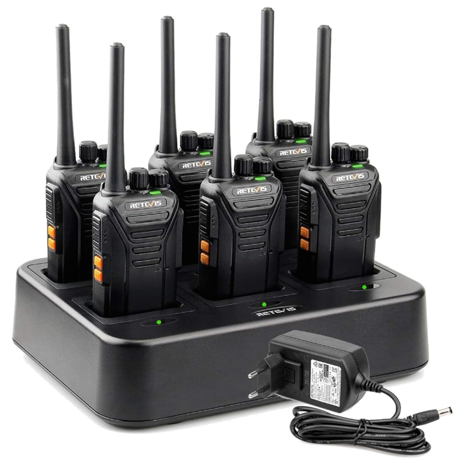 Retevis RT27 Walkie Talkie, Profesional Walkie-Talkie Recargable con Cargador de 6 Ranuras, PMR446 sin Licencia 16 Canales VOX, Walkies Profesionales para Almacén, Supermercado(6 Piezas,Negro)