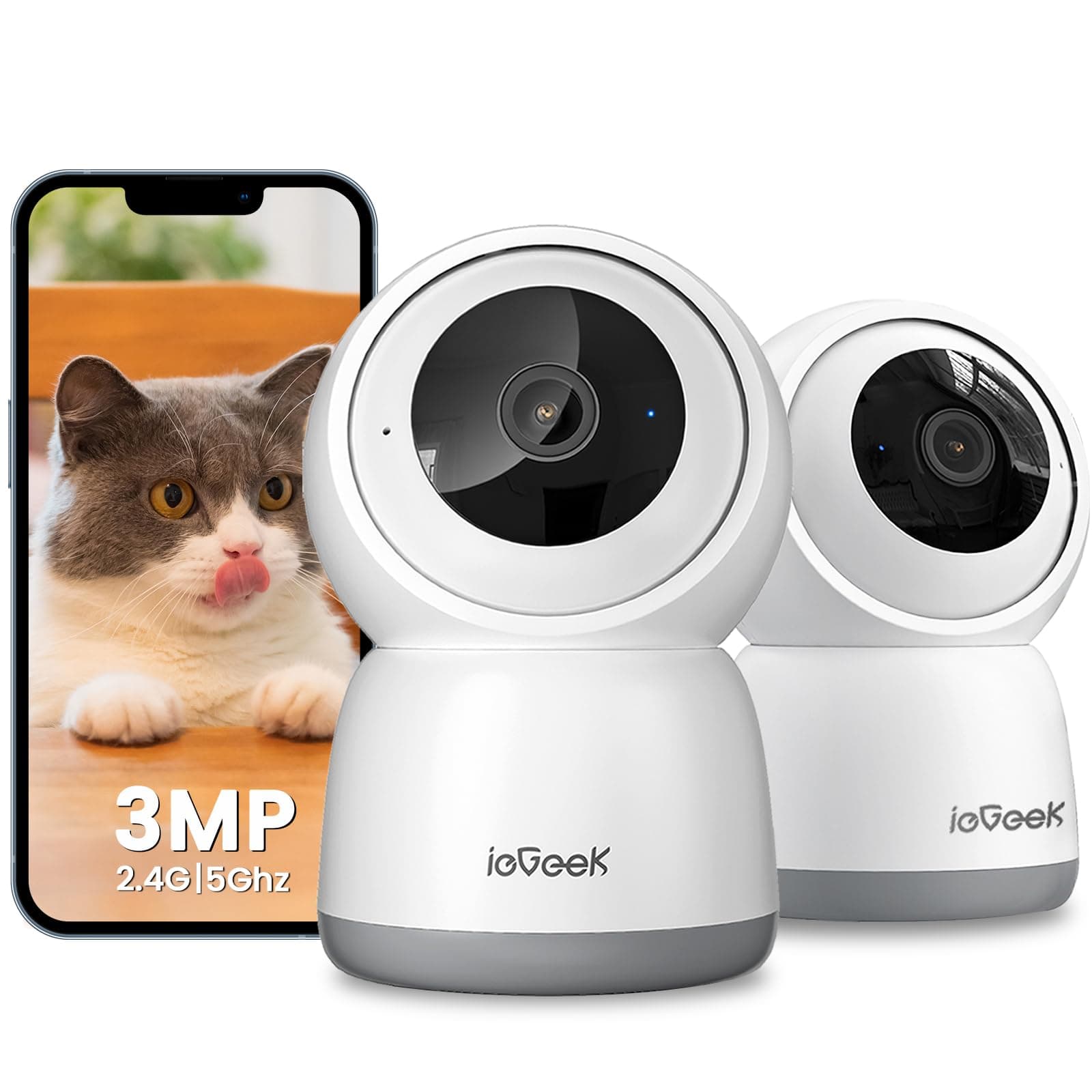 ieGeek 2 Pièces 2K Caméra Surveillance WiFi Intérieur 360° - Camera IP avec Double WiFi (2.4G/5GHz), Détection AI/PIR, Suivi Automatique, Compatible Alexa pour Chien/Bébé/Maison, SC1