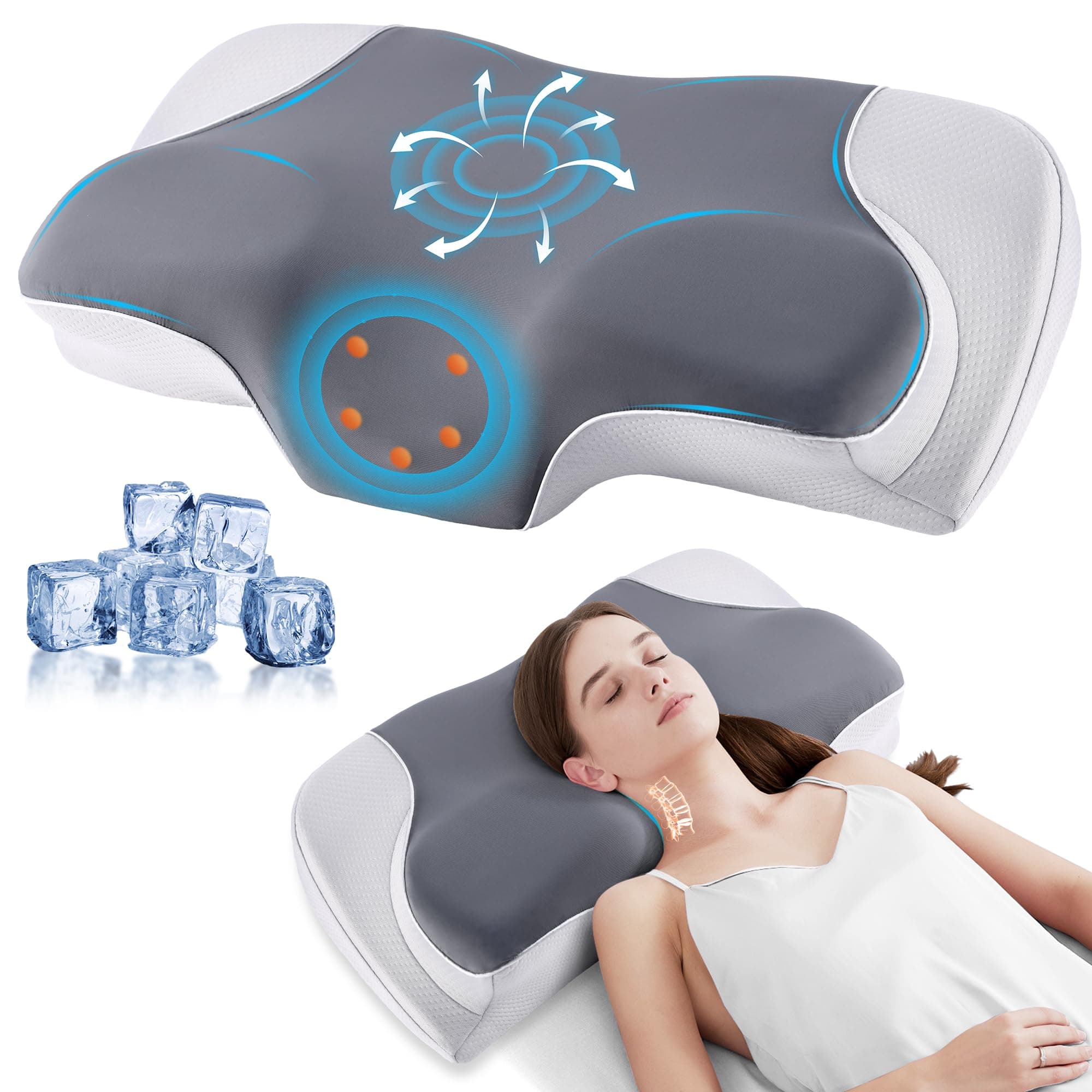 YunNasi Almohada Cervical de Espuma Viscoelástica Almohada Ortopedica para Soporte de Cabeza Almohadas Ergonómico para Dormir de Lado y Boca Arriba