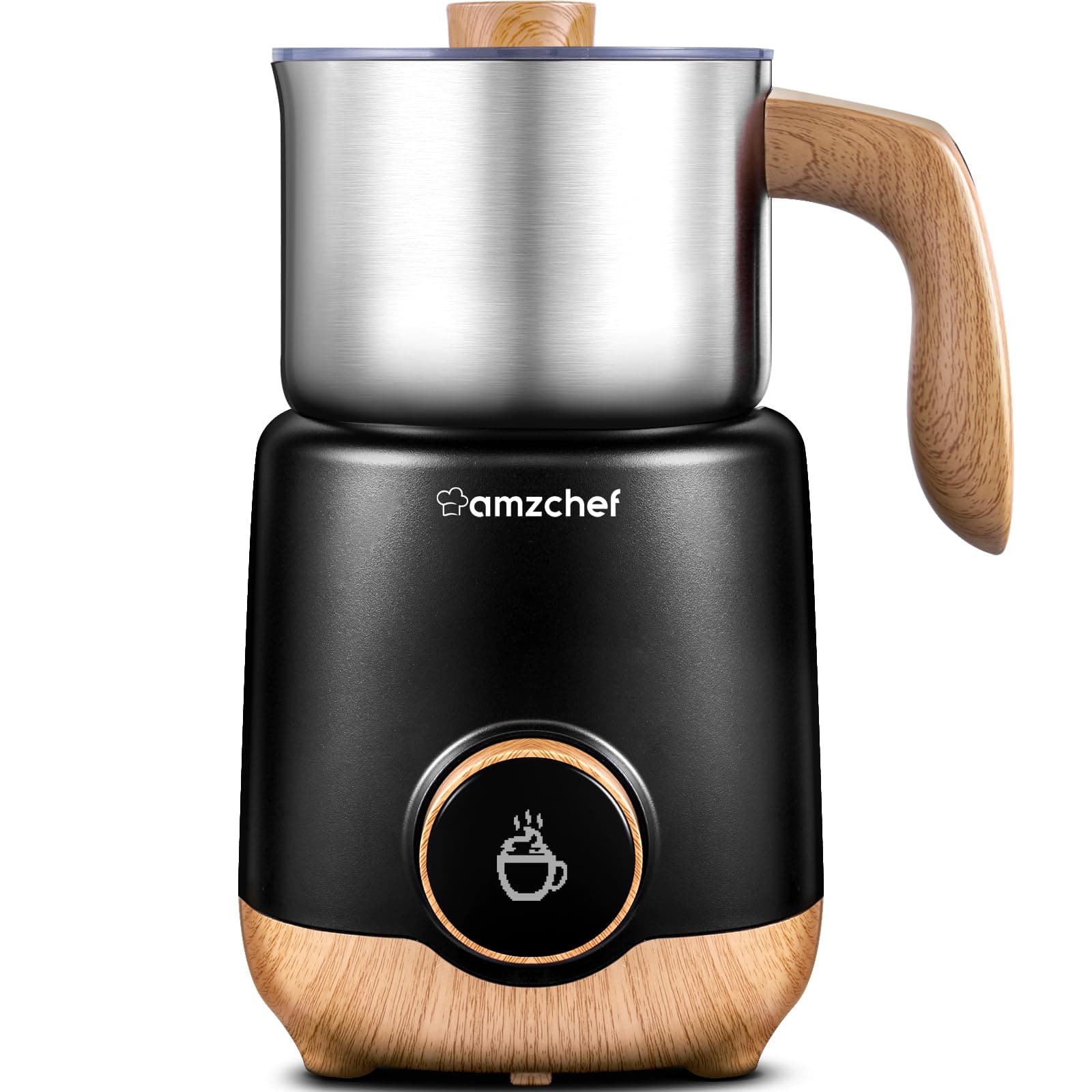 AMZCHEF 8-IN-1 Espumador de Leche Electrico 550 W | 600ml Calentador de Leche para Espumar Leche Caliente y Fría, Leche Caliente, Leche con Chocolate, Comida para Bebé a Base de Leche | Negro