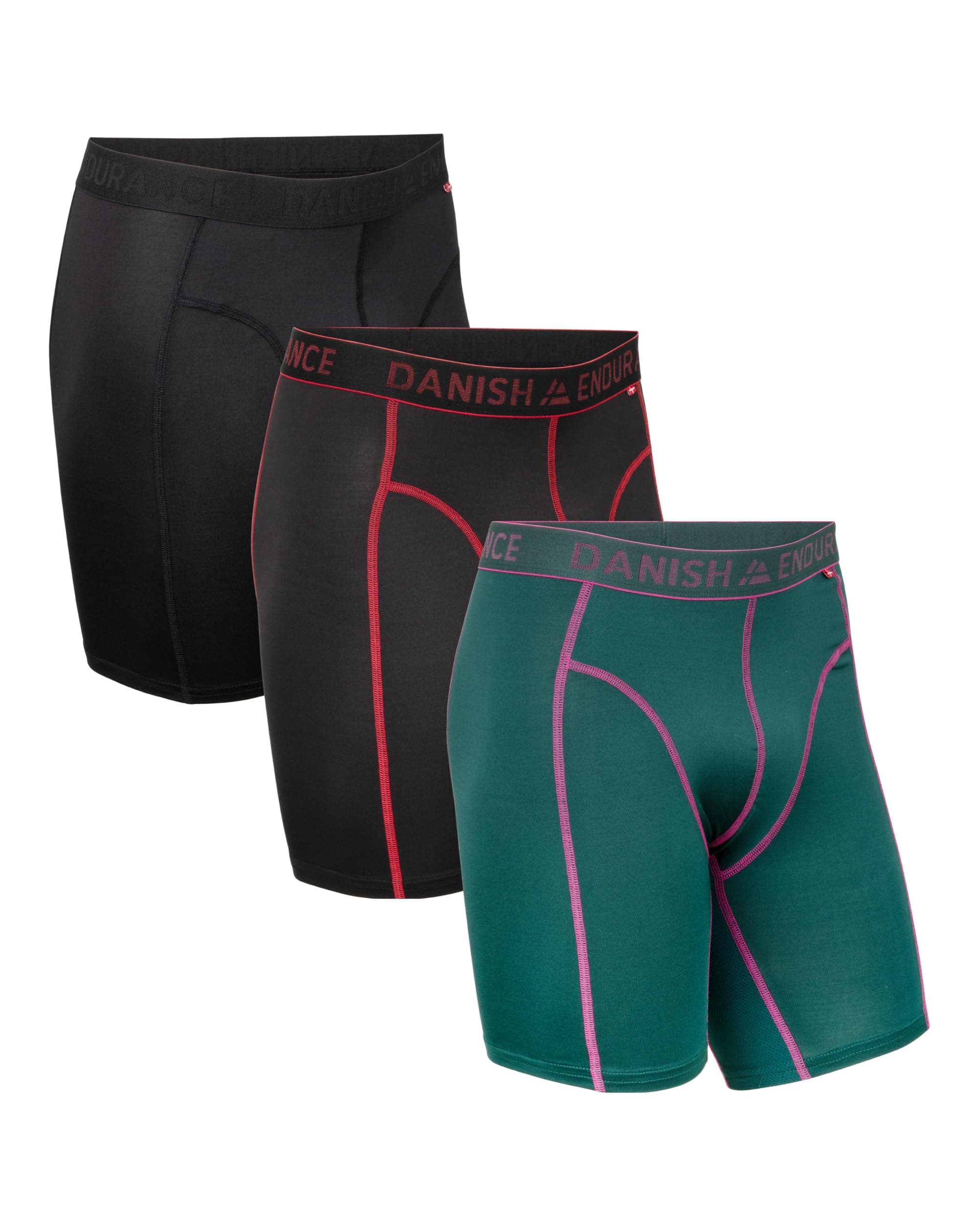 DANISH ENDURANCE 3er Pack Sport Boxershorts Herren, Funktionsunterwäsche, Sportunterwäsche, Elastisch, Geruchsneutral & Atmungsaktiv, Mit regulärem oder langem Bein