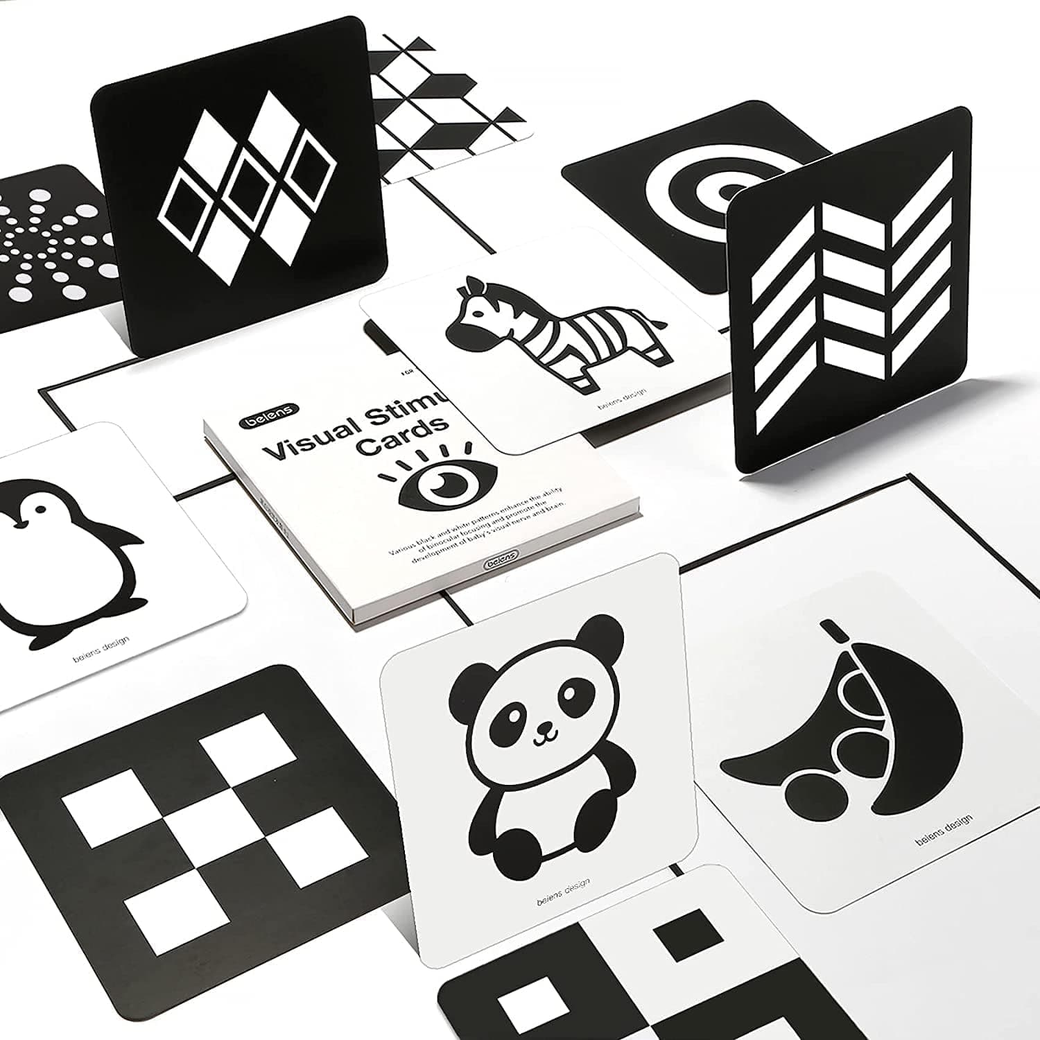 beiens Bébé Cartes Flash Noir et Blanc, Jouets pour Le Développement du Cerveau du Nouveau-né, Cartes D'activités d'apprentissage par Stimulation Visuelle pour 0-36 Mois, 20 PCs 40 Pages-14 X 14 CM