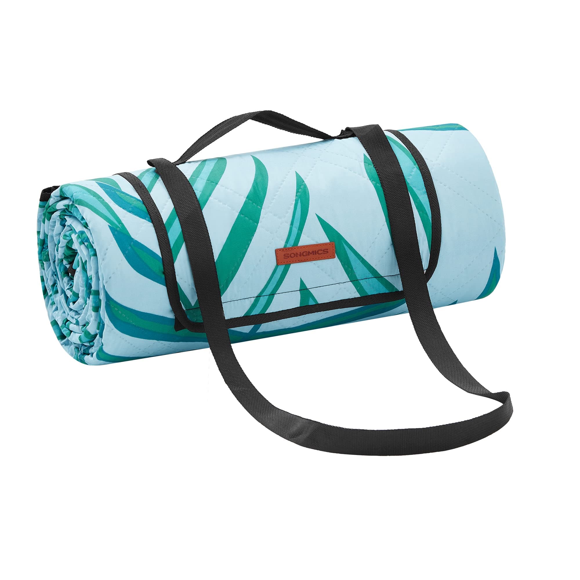 SONGMICS Coperta Picnic, 300 x 200 cm, Grande, Telo da Campeggio, Parco, Giardino, Spiaggia, Strato Impermeabile, Lavabile in Lavatrice, Pieghevole, Motivo a Felce e Azzurro GCM001Q03