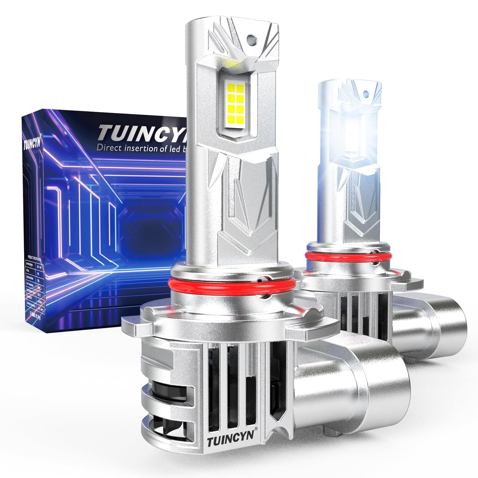 TUINCYN Bombilla 9005 LED Canbus, 30000LM 600% Brillo 6000K Blanco, Lámparas LED 9005 HB3 Faro Coche para Coche Moto Camiones, Anti Error 1:1 Mini Size Recambio para Xenón Halógena, 2 Bombillas