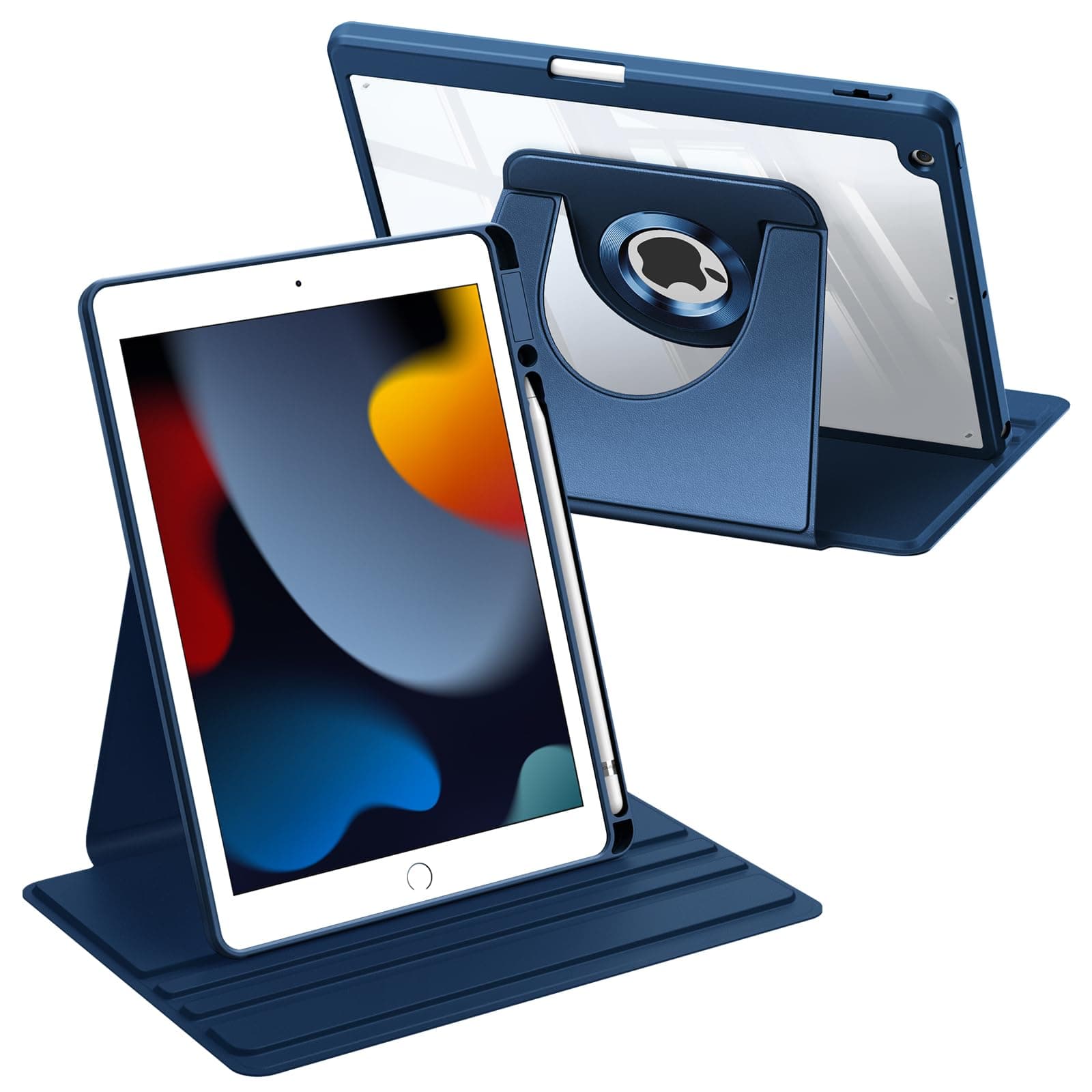 Fintie Rotierende Hülle für iPad 10.2 Zoll 9/8/7 Generation (2021/2020/2019 Modell) mit Stifthalter – 360 Grad Drehbare Schutzhülle Case mit Transparente Acryl-Rückseite, Stoßfester Rahmen, Blau