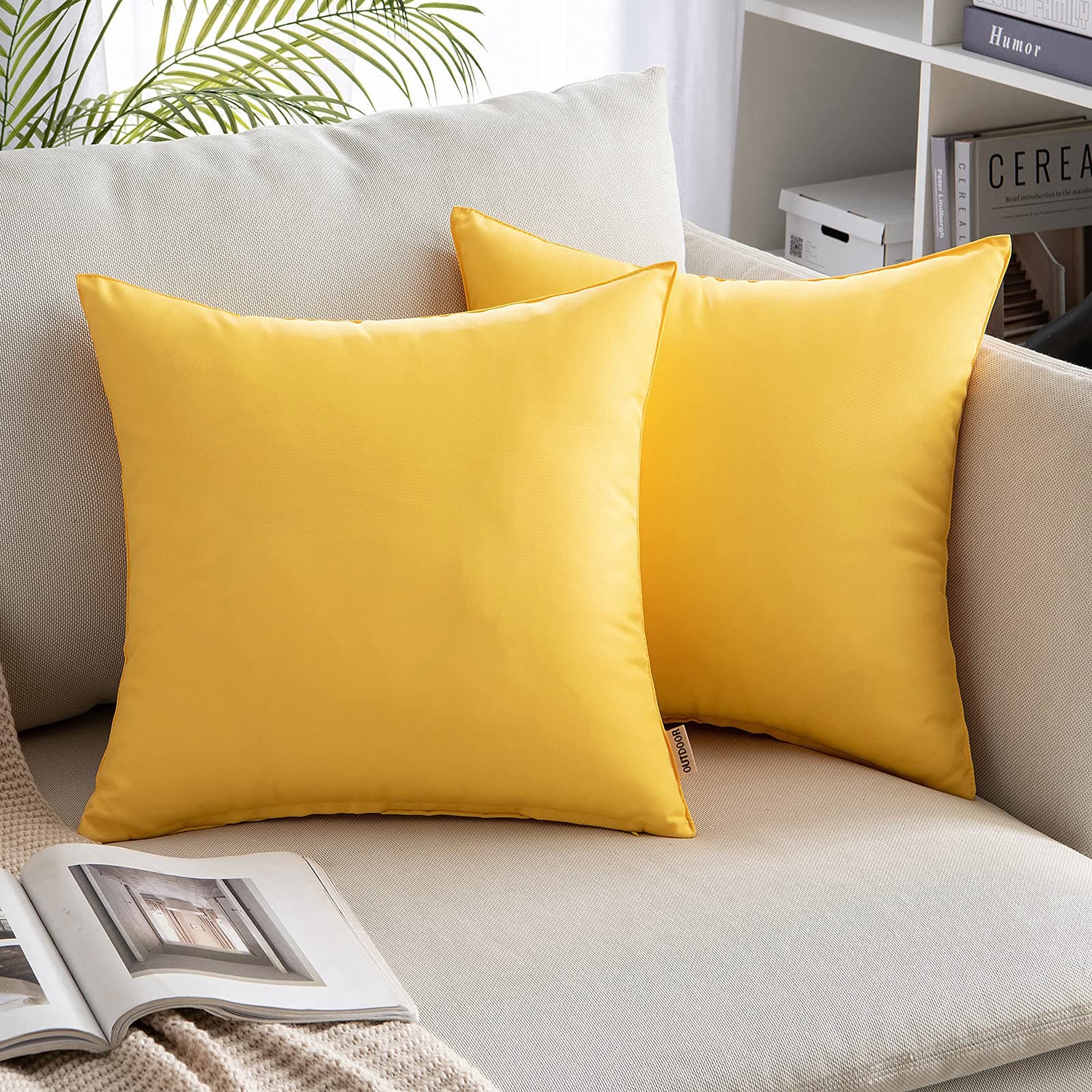 MIULEE 2er Set Outdoor Kissenbezug wasserdichte Kissenbezüge Sofakissen Dekorativ Couchkissen Wetterfeste Kissenhülle Zierkissen Bezug Weich für Sofa Couch Outdoor Garten Balkon 45x45 cm Gelb