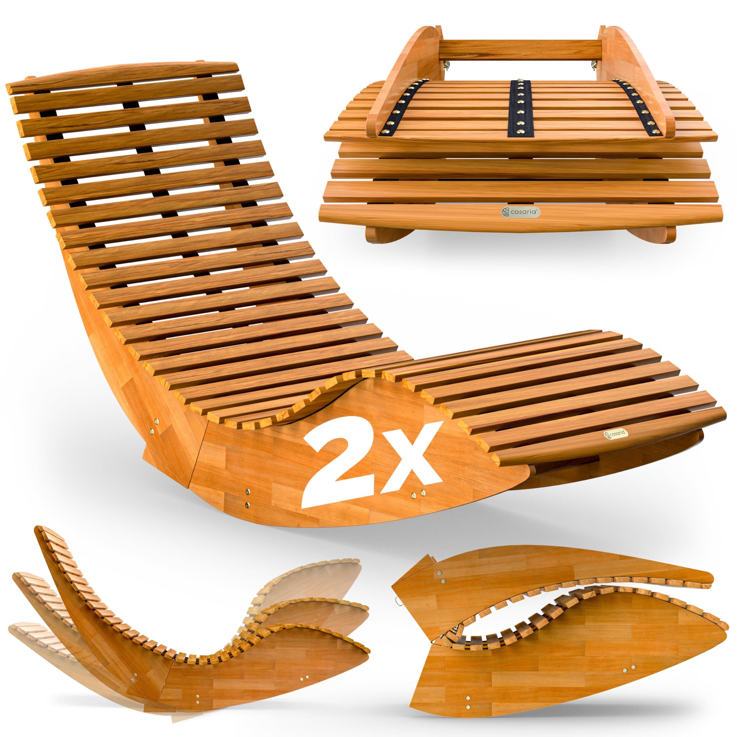 Casaria® 2X Sonnenliege Klappbar Wetterfest Holz 160kg Belastbarkeit Pflegeleicht FSC®-Zertifiziert Akazie Garten Balkon Sauna Liege Holzliege Relaxliege 195x60cm