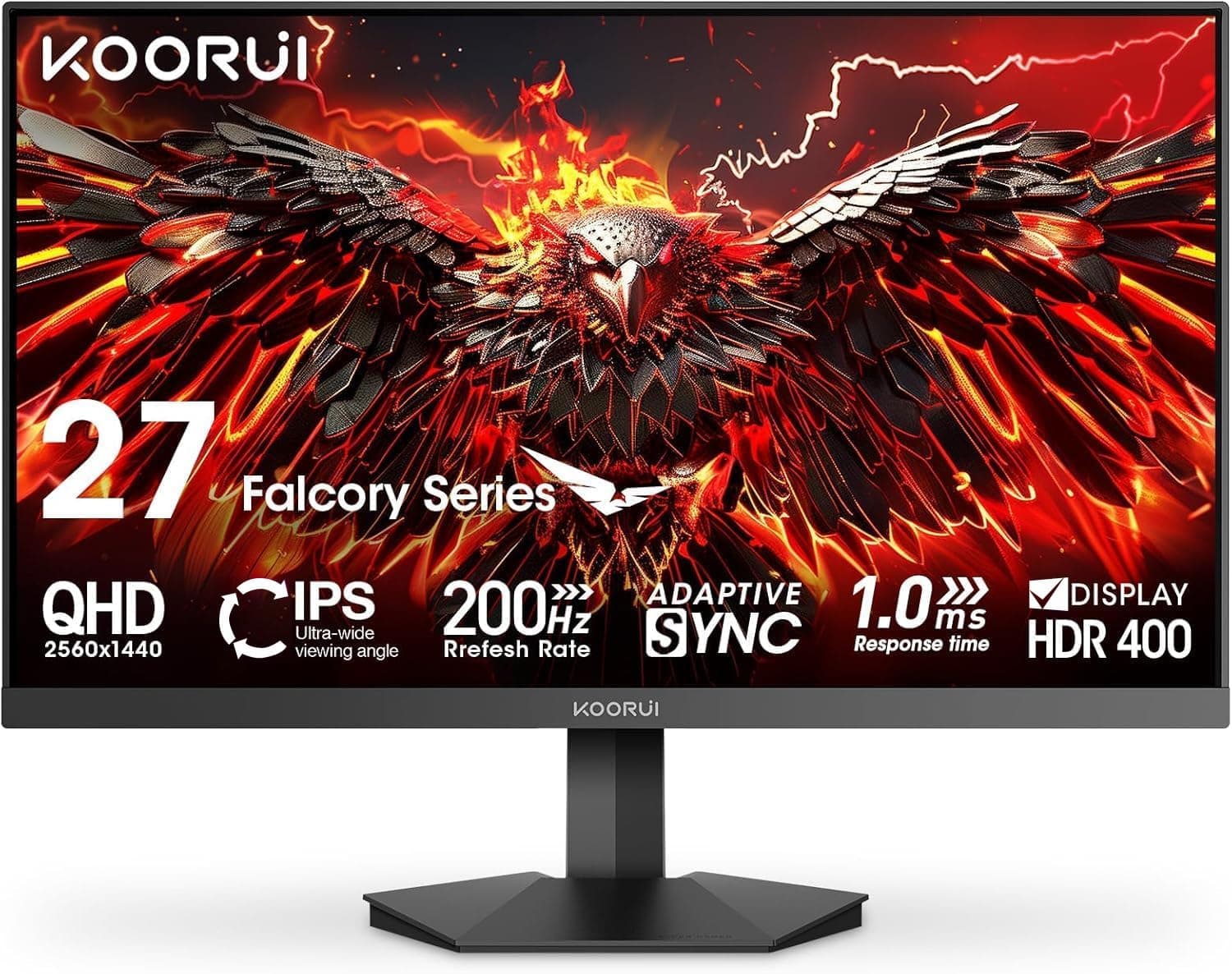 KOORUI Ecran PC Gamer 27 Pouces, Fast IPS 200Hz HDR 400 1ms, Gaming Ecran Ordinateur, DCI-P3 95% 350 nit, Adaptive-Sync,Compatible VESA 75 * 75mm, HDMI 2.0/DP1.4