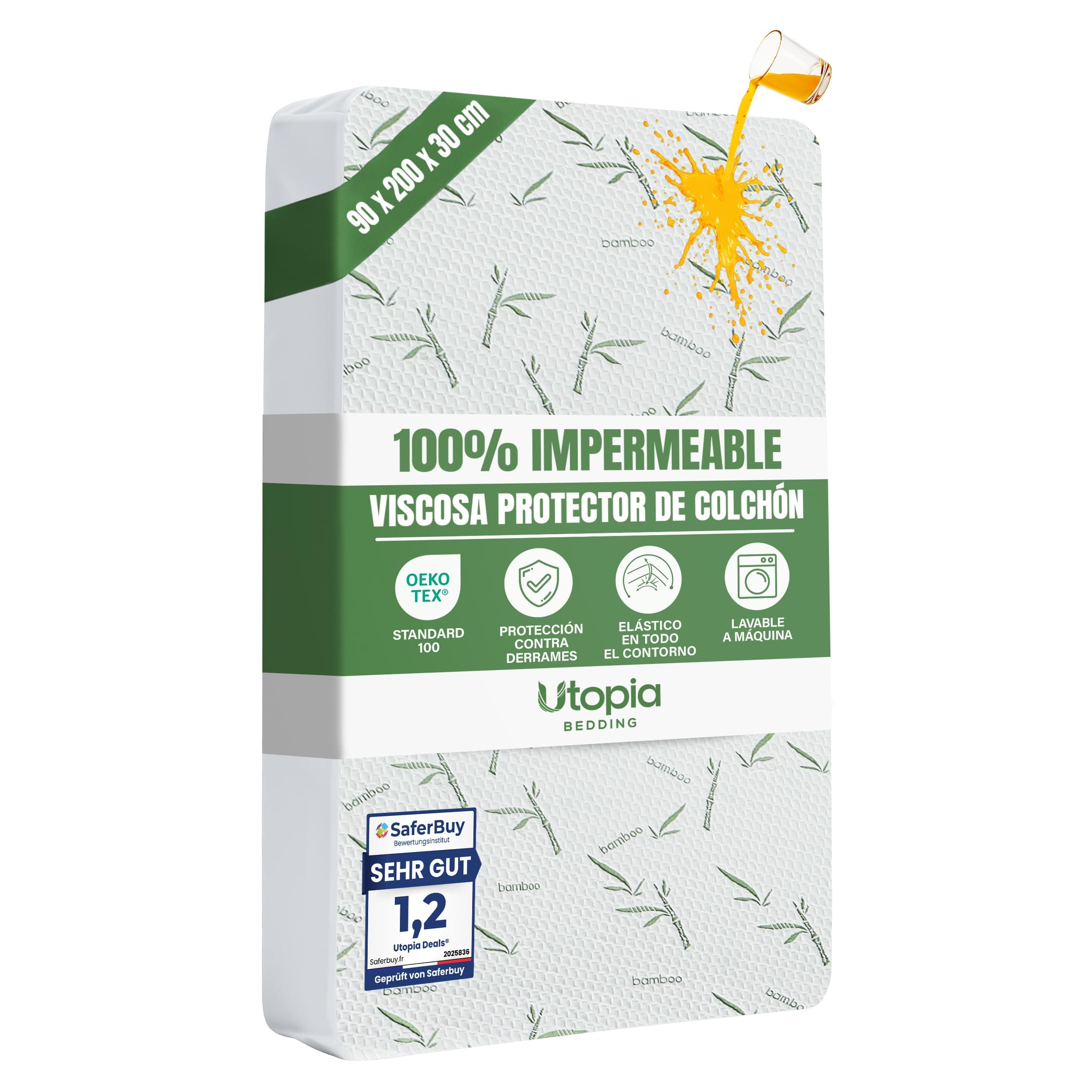 Utopia Bedding Protector de Colchón 90 x 200 x 30 cm Impermeable, Viscosa Premium, Certificación Oeko-Tex, Cubre Colchón Transpirable, Elástico En Todo