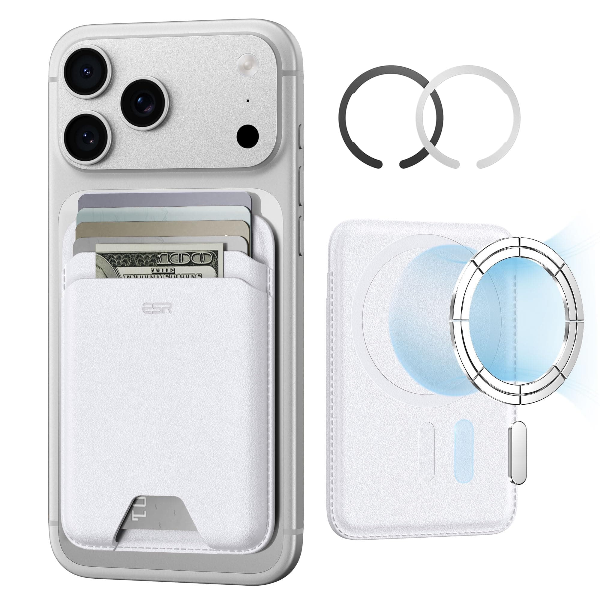 ESR für MagSafe Wallet, 5 Karten Halter, RFID Schutz, iPhone Wallet mit 3200g Magnetstärke, Veganes Leder, für iPhone 17e/17/16/15/14/13/12 Serie und Ausgewählte Samsung Geräte, Titan Wüstensand