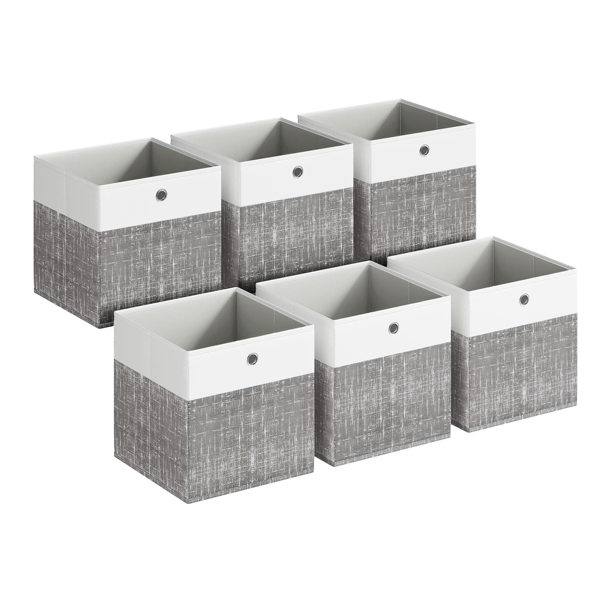 SONGMICS Aufbewahrungsbox, 6er Set, Aufbewahrungskorb, Ordnungsboxen mit PP-Platten, geruchsneutral, Faltbox, Stoffbox für Würfelregal, 30 x 30 x 30 cm, wolkenweiß-schilfgrau RFB430GM02