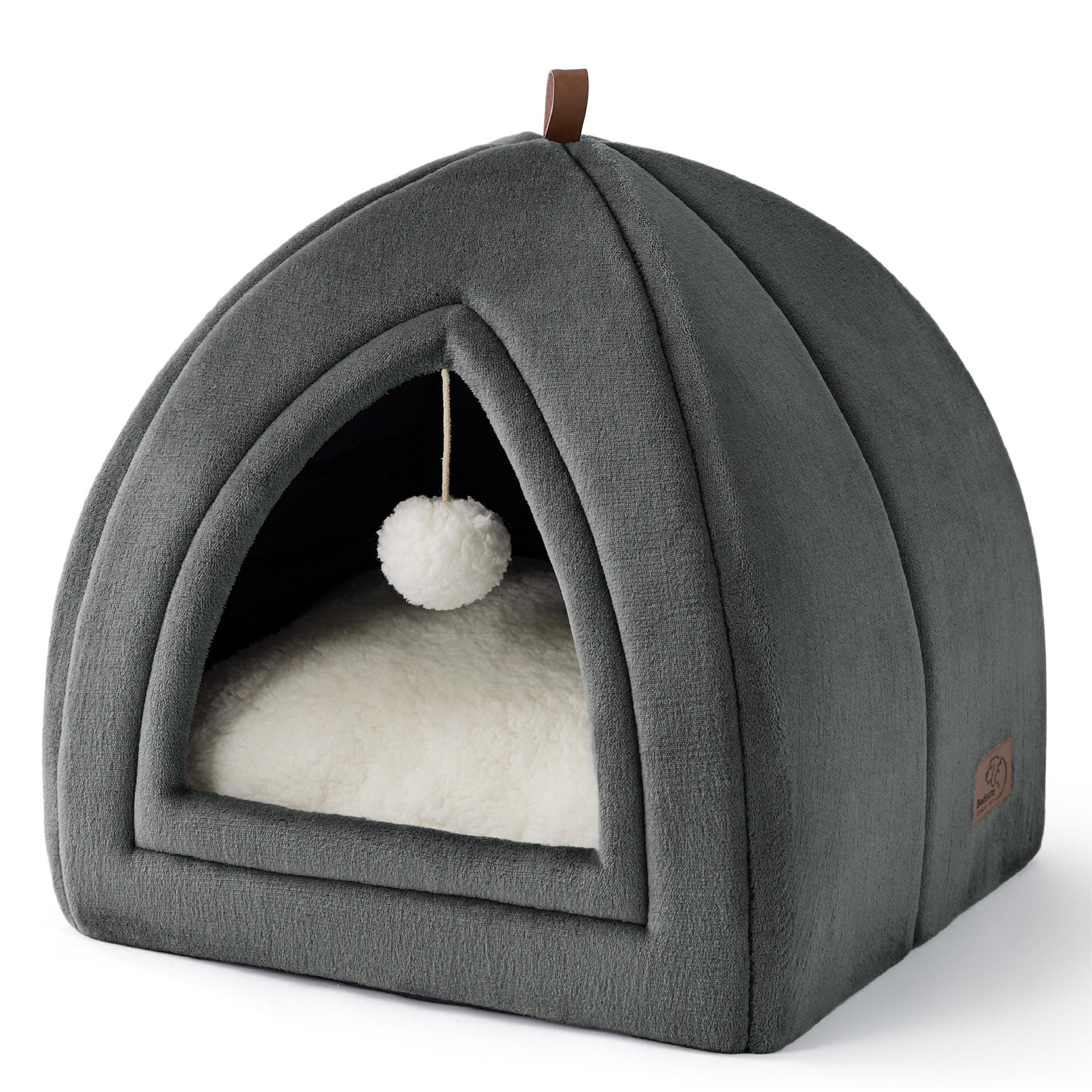 BEDSURE Katzenhöhle große Katzen Dunkelgrau - Faltbare Katzenbett mit waschbaren Kissen, Katzenzelt für Kätzchen kleine, mittelgroße Haustier, weiches und warmes Katzenhaus für drinnen, 40x40x40cm