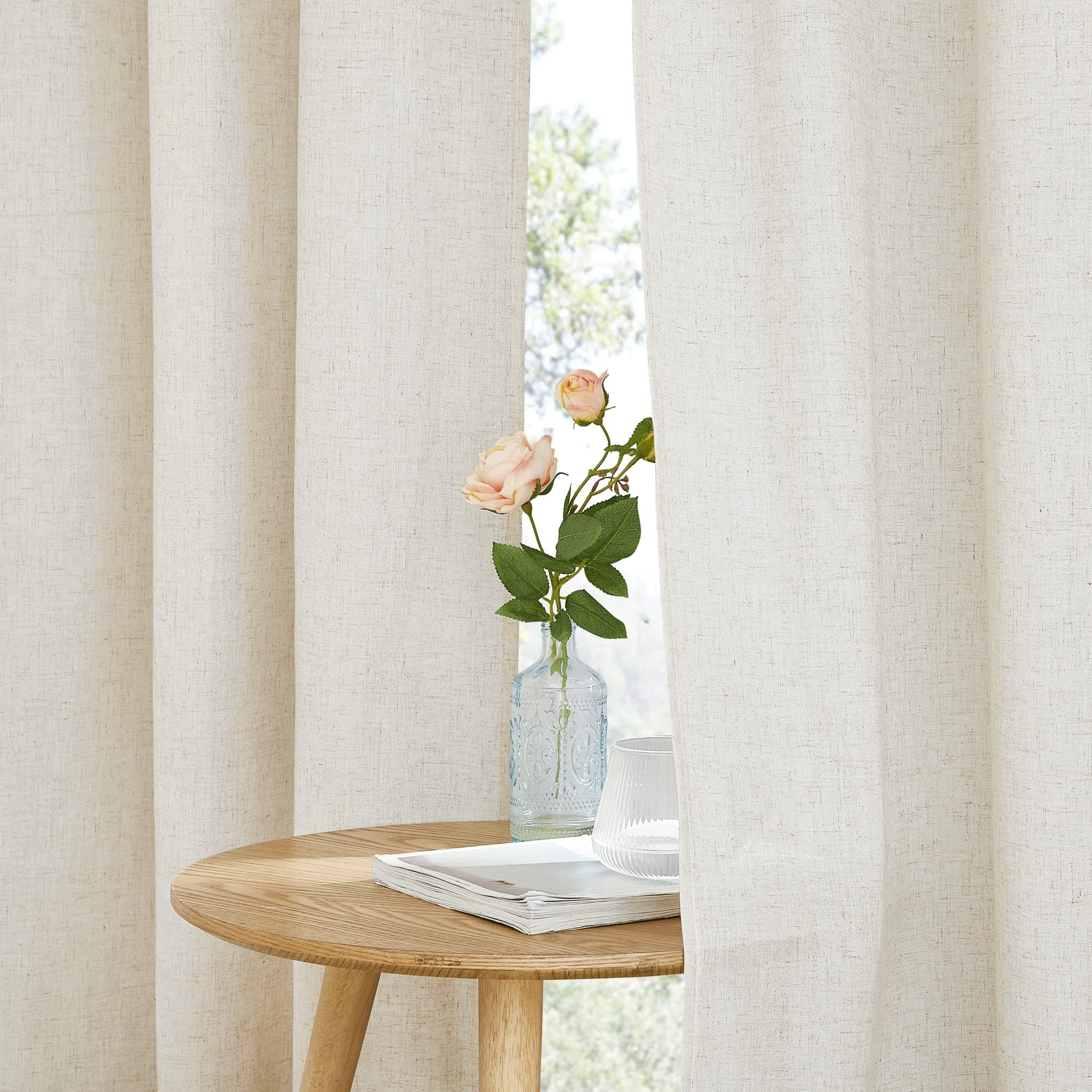 PONY DANCE Wohnzimmer Vorhänge Leinen Boho Ösenvorhang 2er Set H 245 x B 140 cm Beige, Leinenoptik Gardinen mit Ösen Leinenvorhang Halbtransparent Linen Curtains for Bedroom
